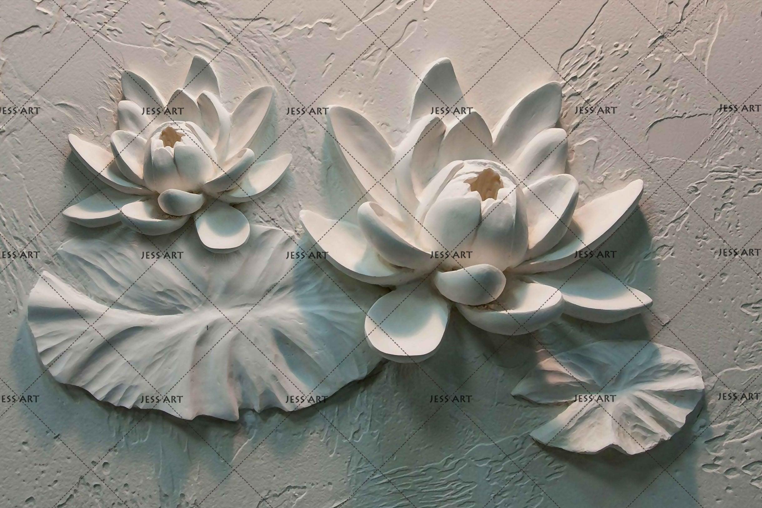 3D Plaster Lotus Relief Wall Mural Wallpaper 184- Jess Art Decoration