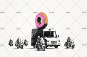 3D Banksy Truck Motorcycle Doughnut Wall Mural Wallpaper SF28- Jess Art Decoration