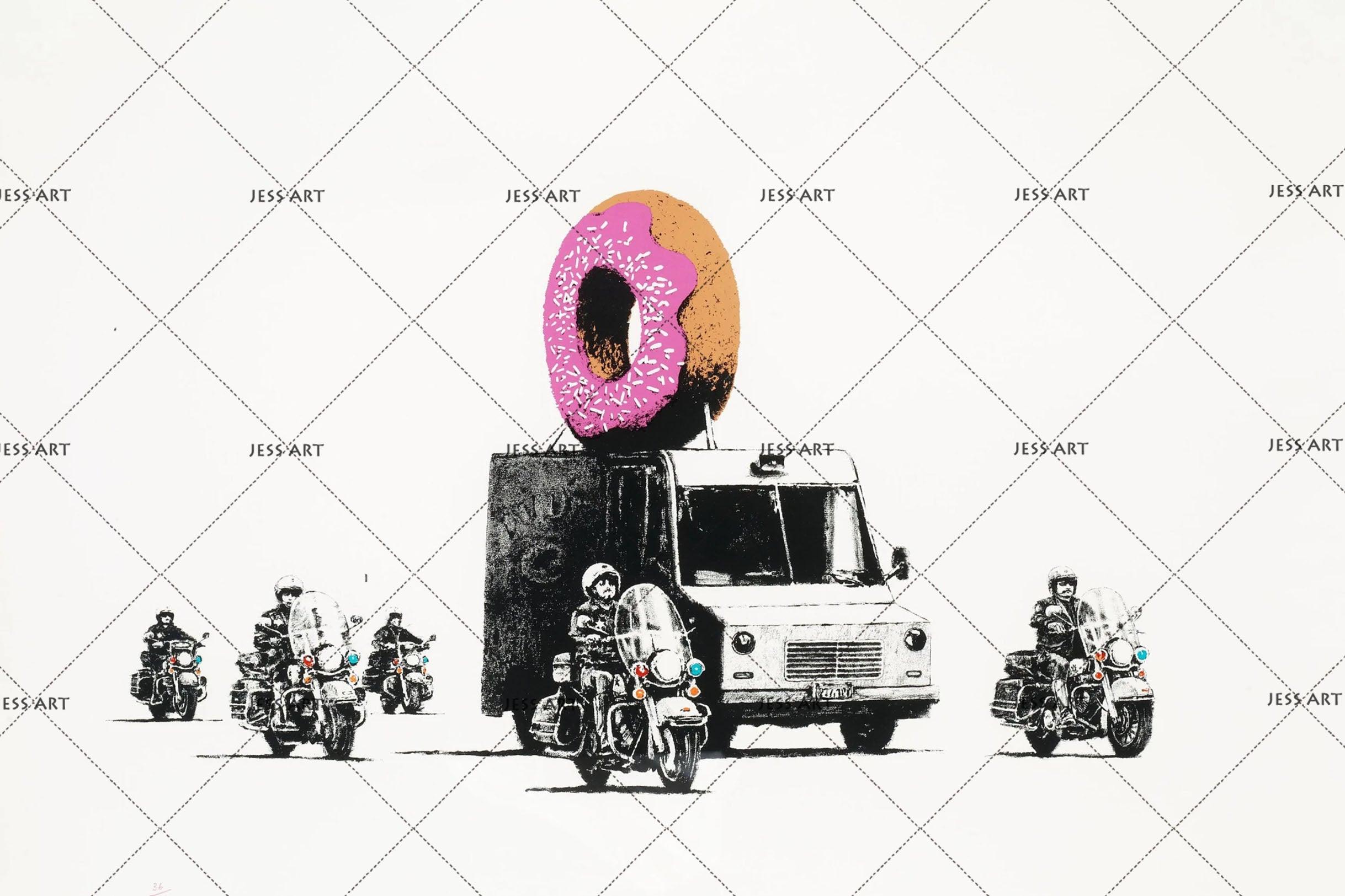 3D Banksy Truck Motorcycle Doughnut Wall Mural Wallpaper SF28- Jess Art Decoration