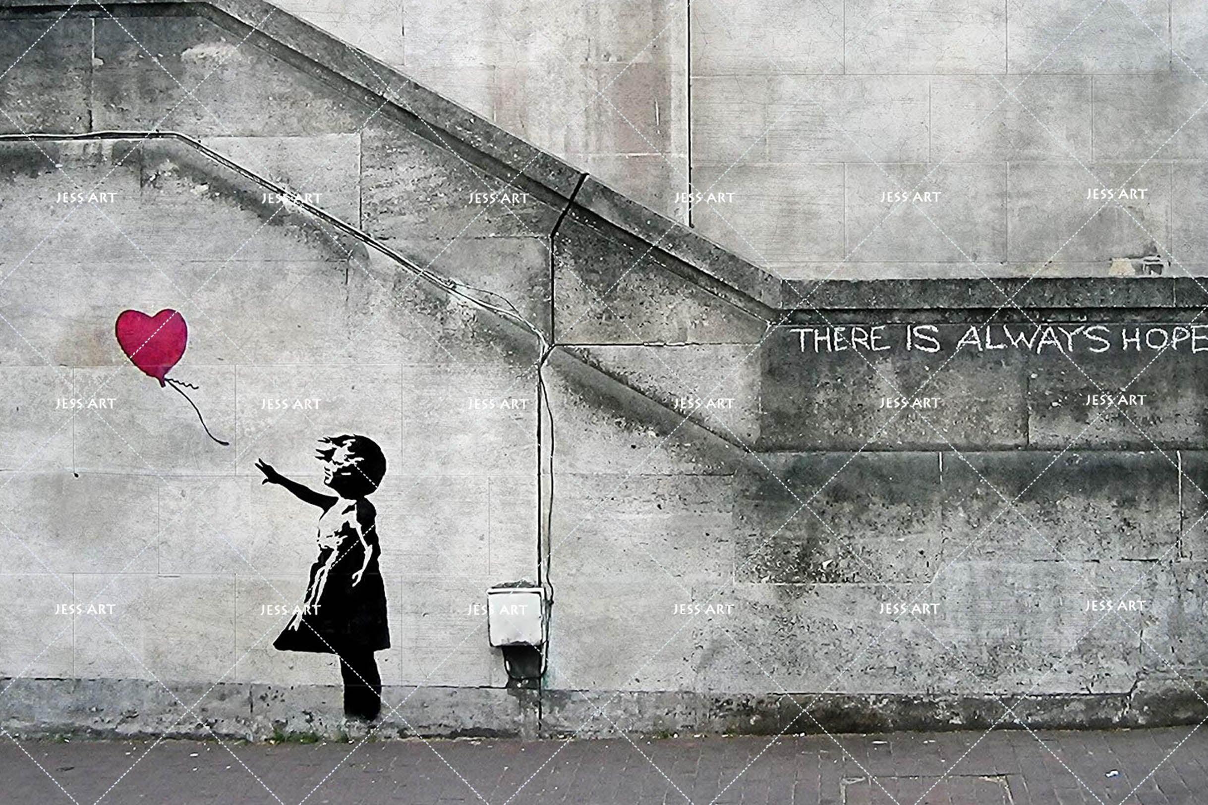 3D Gray Graffiti Banksy Girl Balloon Wall Mural Wallpaper SF25- Jess Art Decoration