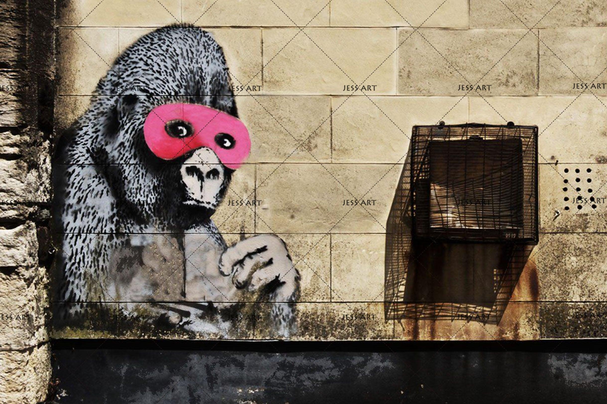 3D Banksy Gorilla Pink Mask Wall Mural Wallpaper ZY D28