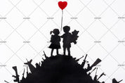3D Black Banksy Kids Guns Red Heart Wall Mural Wallpaper ZY D34- Jess Art Decoration
