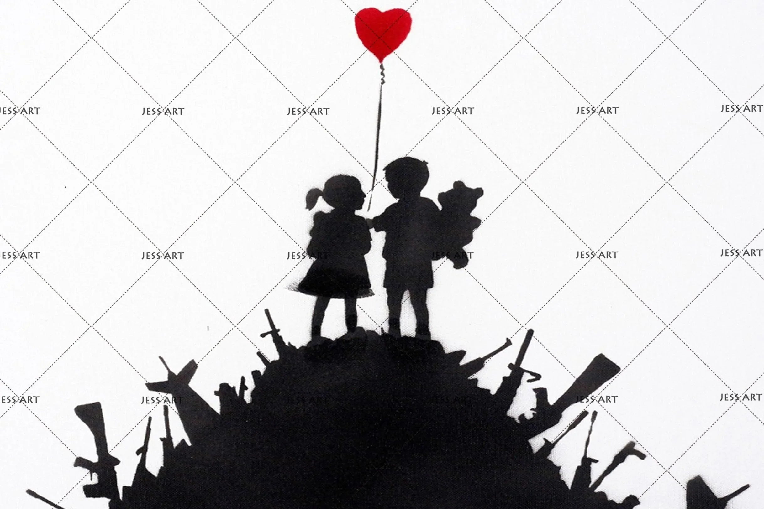3D Black Banksy Kids Guns Red Heart Wall Mural Wallpaper ZY D34- Jess Art Decoration