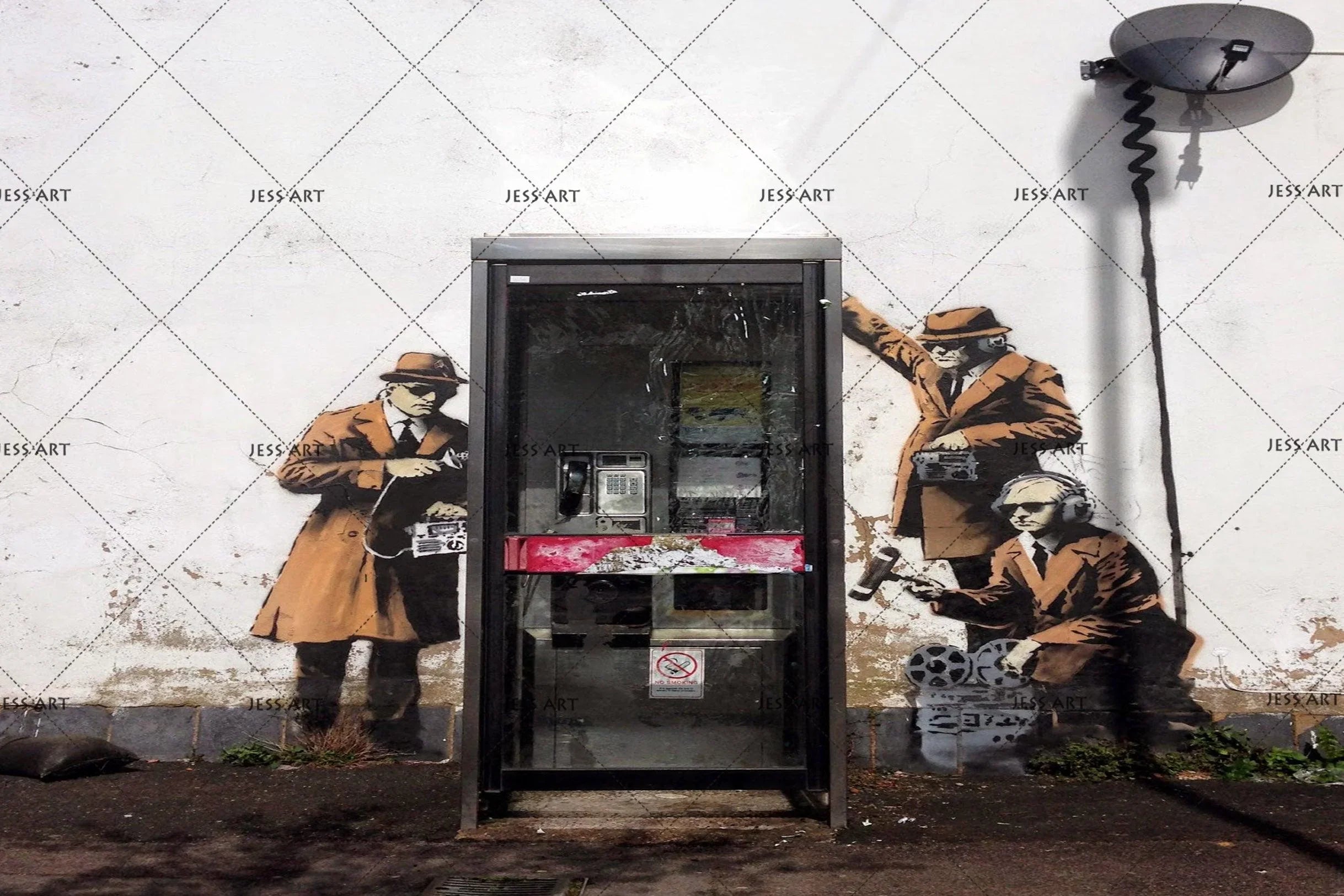 3D Banksy Spy Booth Color Retro Wall Mural Wallpaper ZY D56- Jess Art Decoration