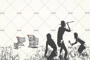 3D Banksy Trolleys Black White Figure Wall Mural Wallpaper ZY D61- Jess Art Decoration