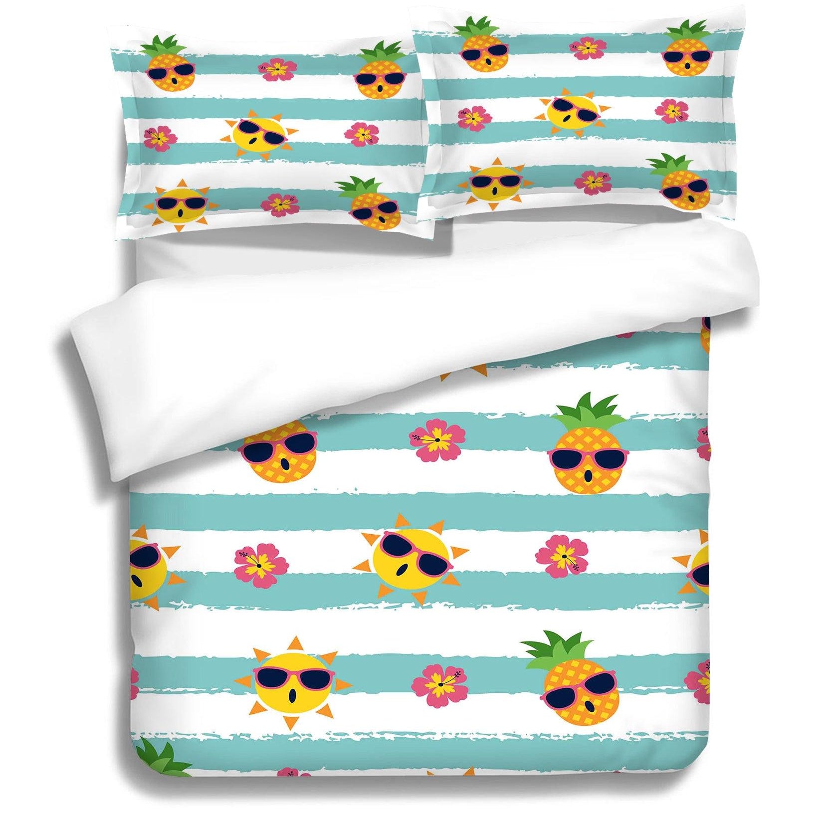 3D Blue Stripes Pineapple Sun Quilt Cover Set Bedding Set Pillowcases 02- Jess Art Decoration