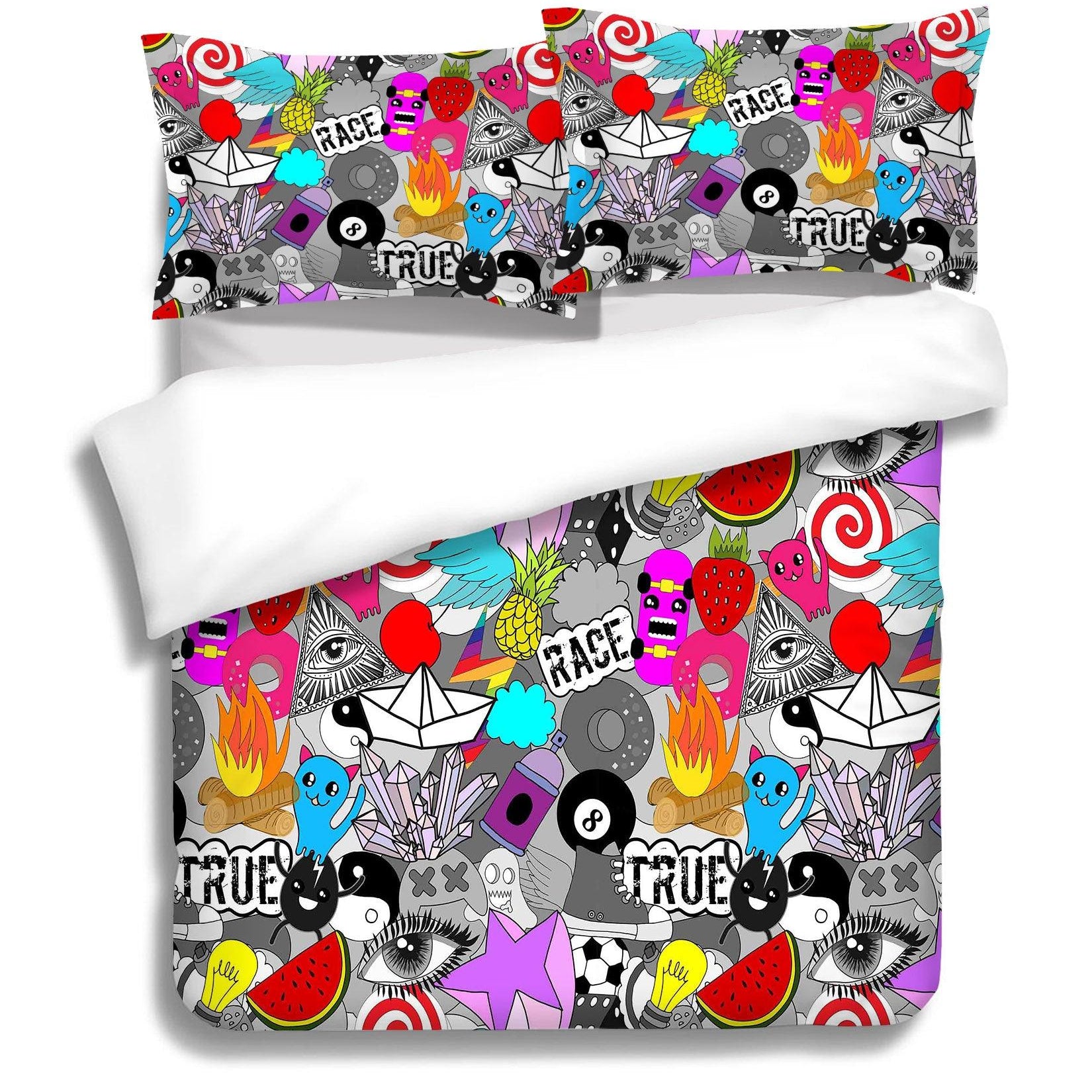 3D Graffiti Fruit Cartoon Quilt Cover Set Bedding Set Pillowcases 54- Jess Art Decoration