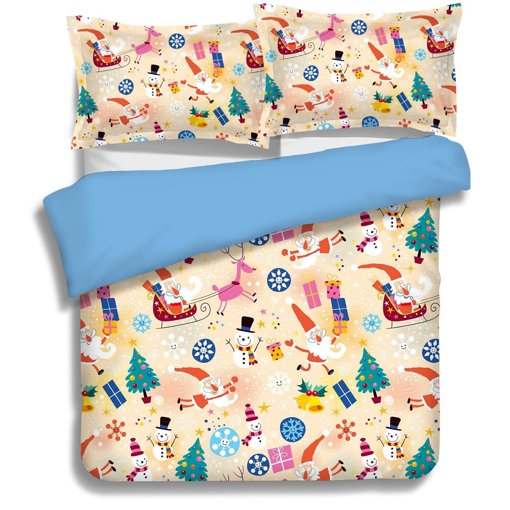 3D Christmas Santa Claus Elk Snowman Snowflake Quilt Cover Set Bedding Set Pillowcases 03- Jess Art Decoration