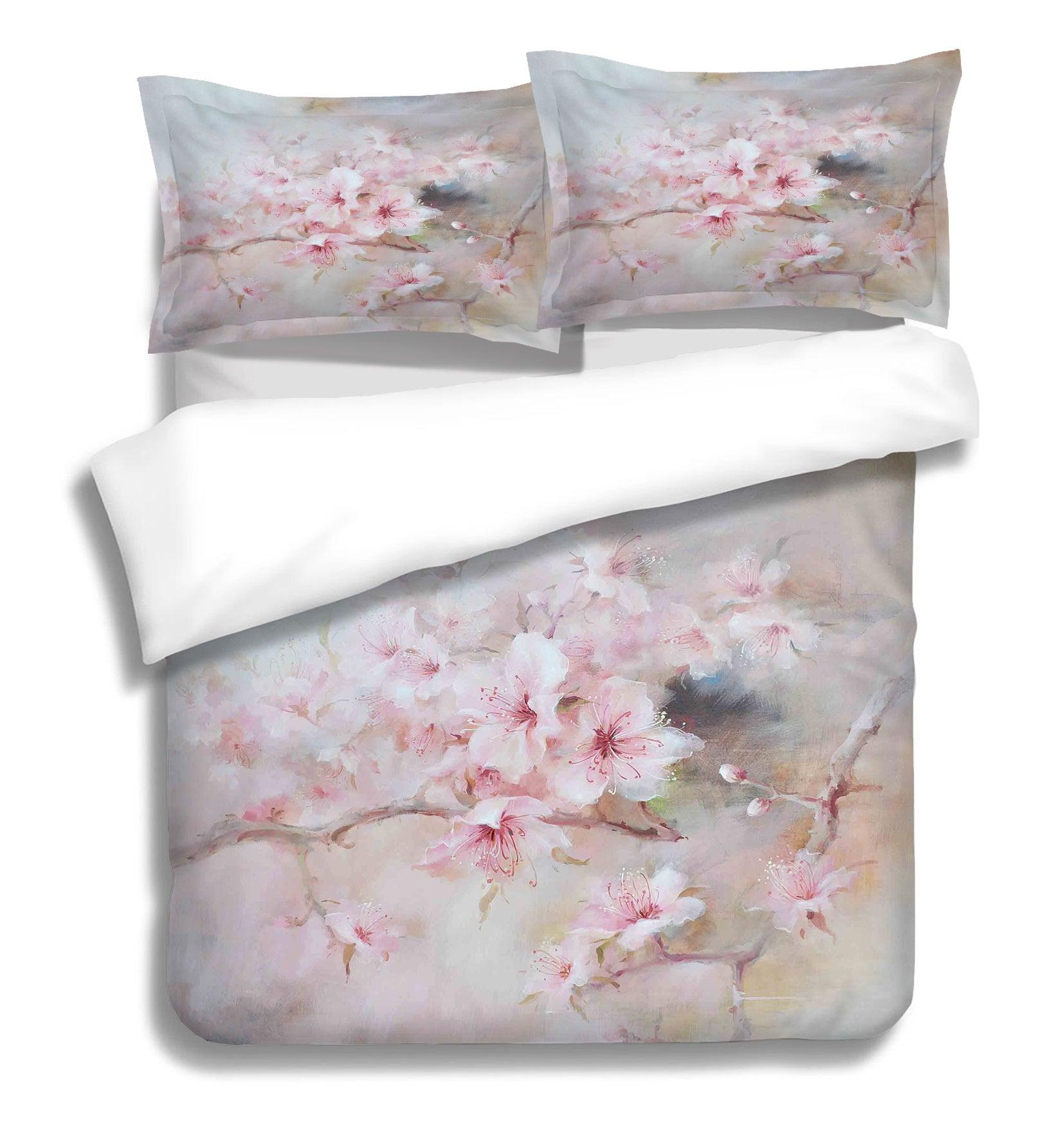 3D Grey Pink Peach Blossom Quilt Cover Set Bedding Set Pillowcases 90- Jess Art Decoration