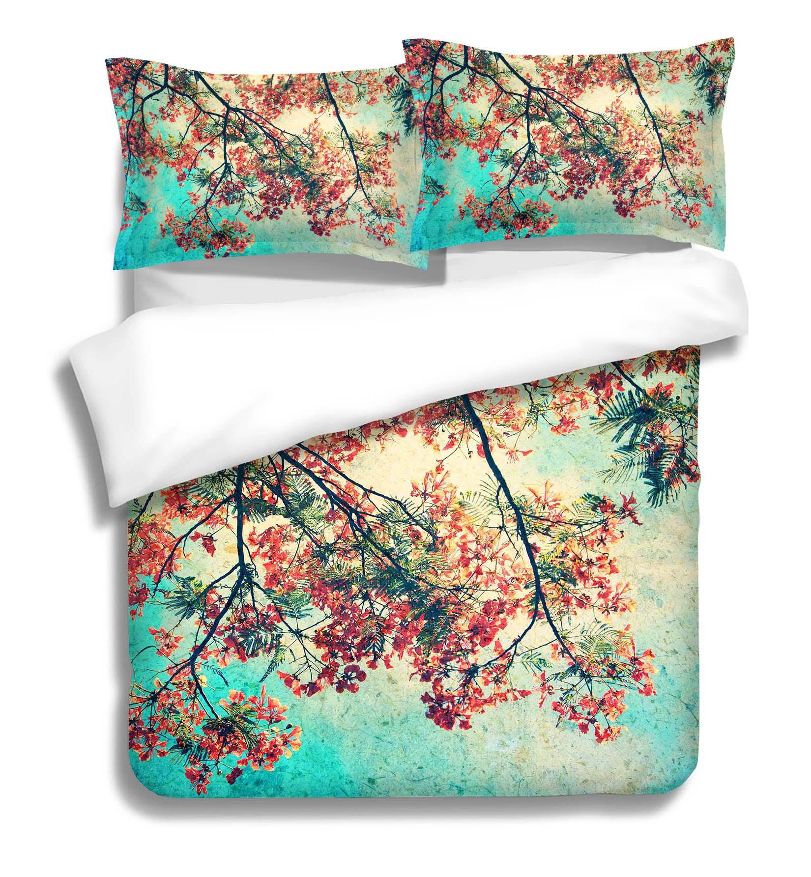 3D Red Green Blossom Branch Quilt Cover Set Bedding Set Pillowcases 30- Jess Art Decoration