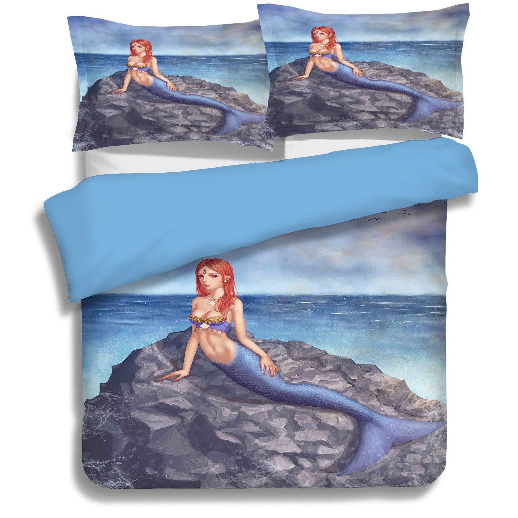 3D Blue Sea Mermaid Reef Quilt Cover Set Bedding Set Pillowcases 12- Jess Art Decoration