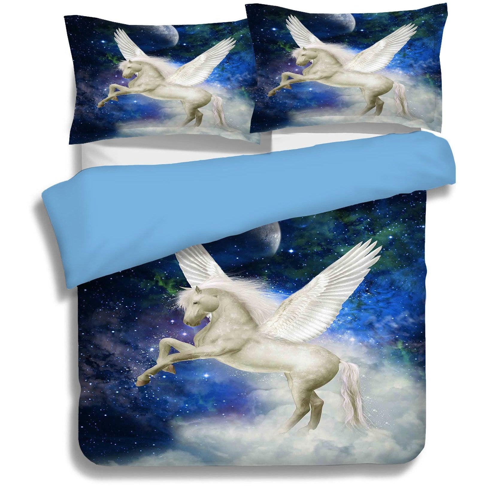 3D Blue Moon Universe Star Sky Pegasus Quilt Cover Set Bedding Set Pillowcases 08- Jess Art Decoration