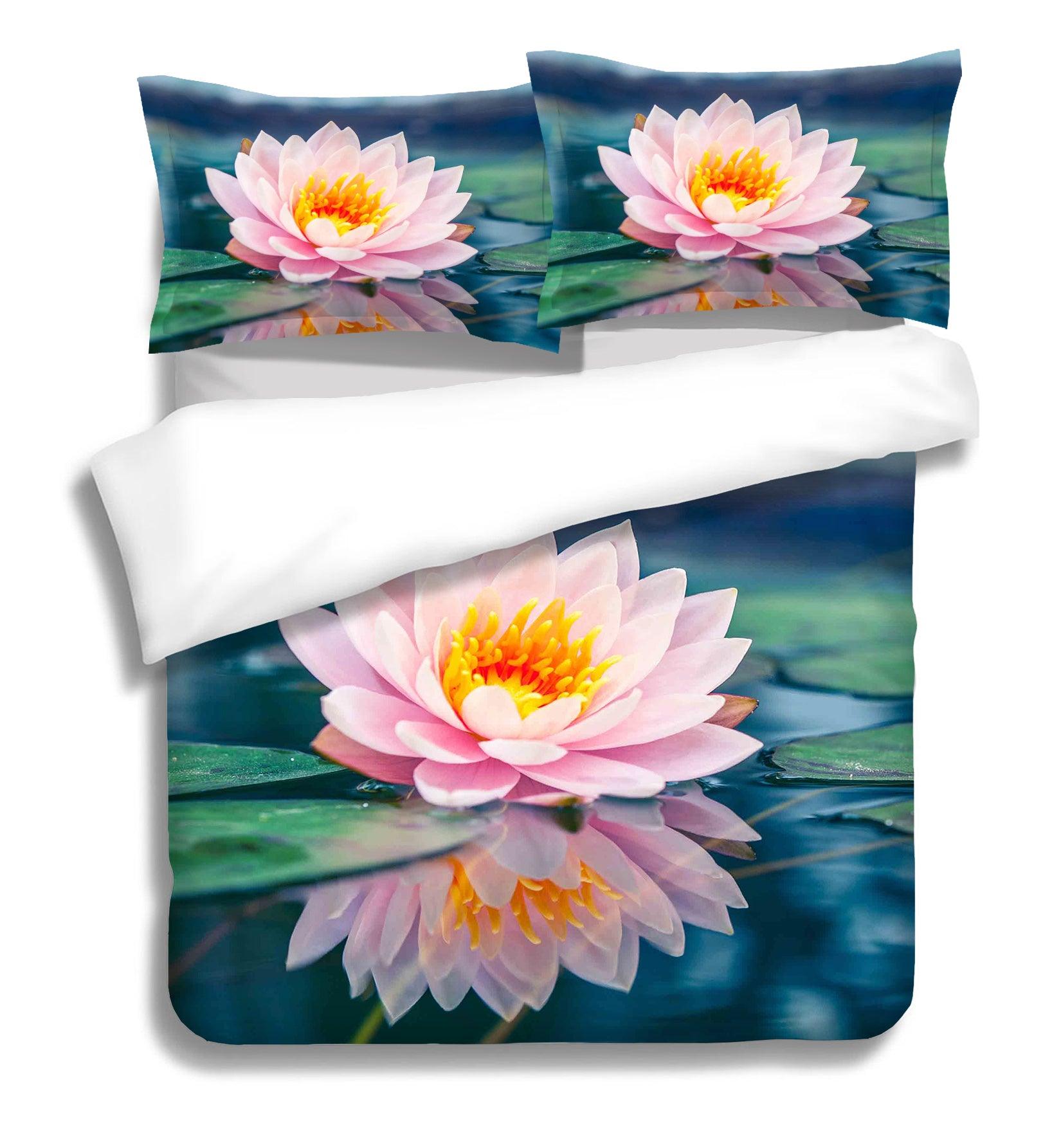 3D Pink Green Lotus Flower Quilt Cover Set Bedding Set Pillowcases 26- Jess Art Decoration
