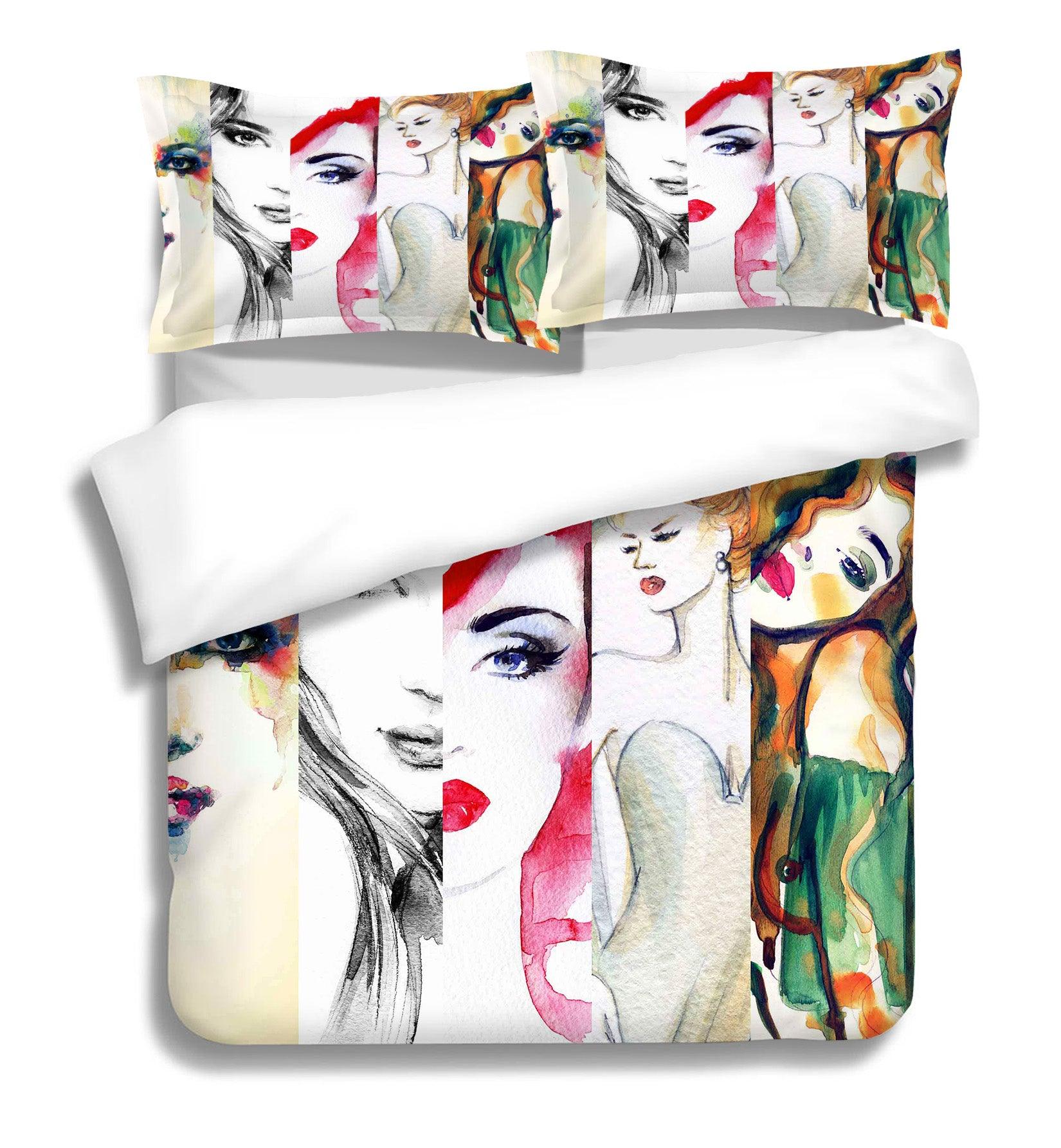 3D Watercolor Beauty Female Women Quilt Cover Set Bedding Set Pillowcases 98- Jess Art Decoration