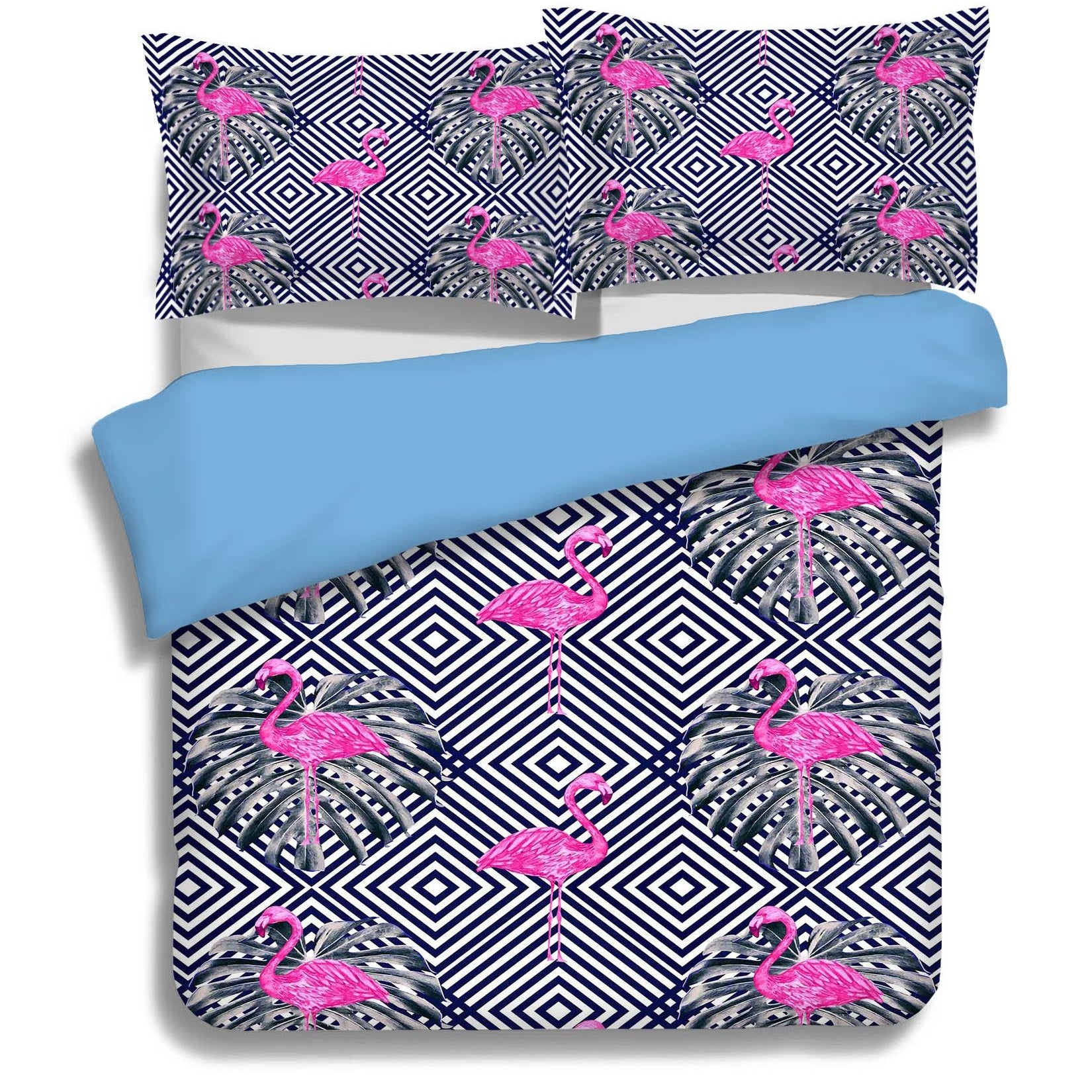 3D Black Pink Flamingo Stripes Square Quilt Cover Set Bedding Set Pillowcases 40- Jess Art Decoration