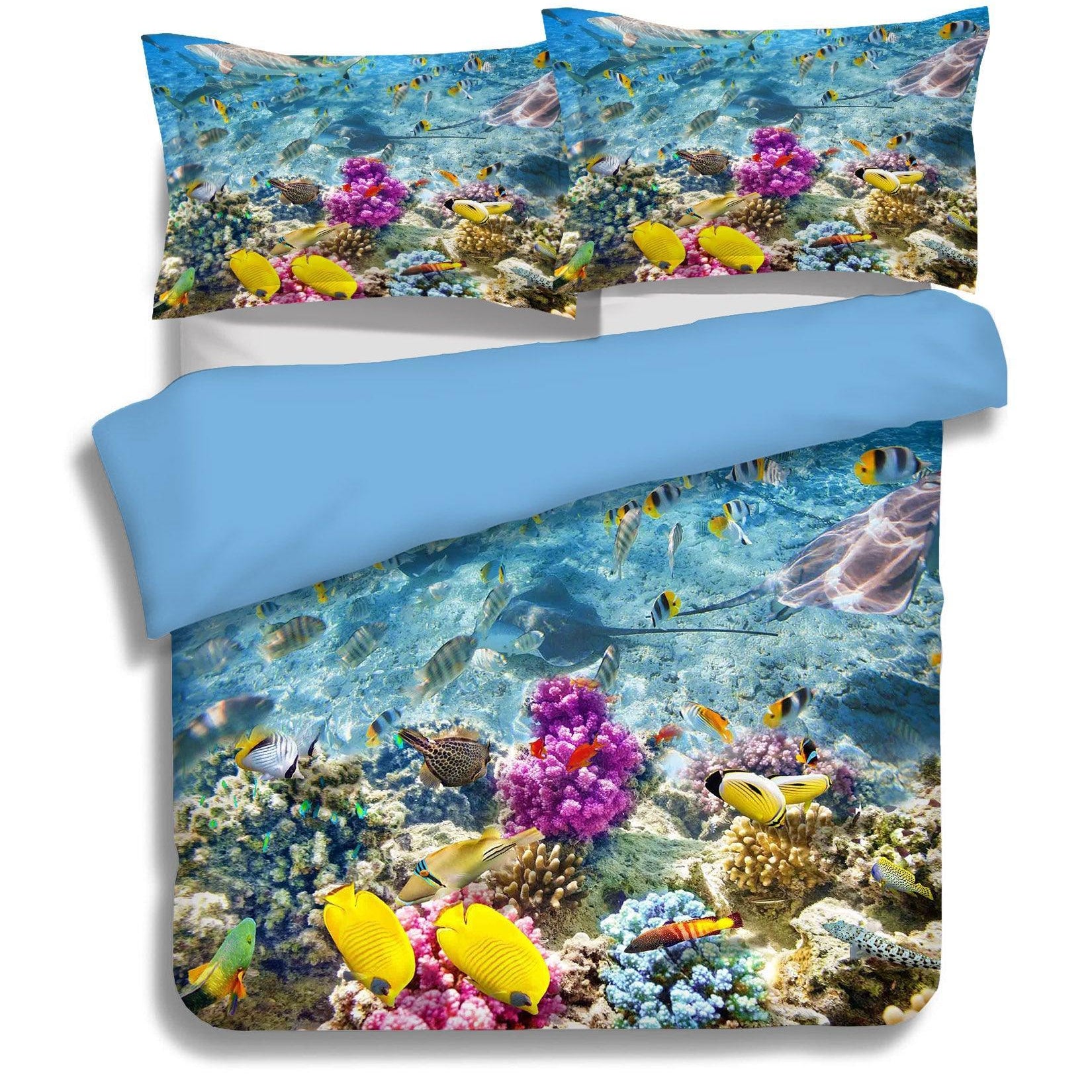 3D Blue Seabed Coral Fish Quilt Cover Set Bedding Set Pillowcases 79- Jess Art Decoration