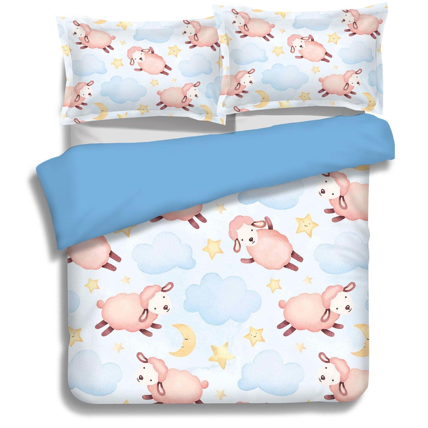 3D Blue Sheep Star Clouds Quilt Cover Set Bedding Set Pillowcases 56- Jess Art Decoration