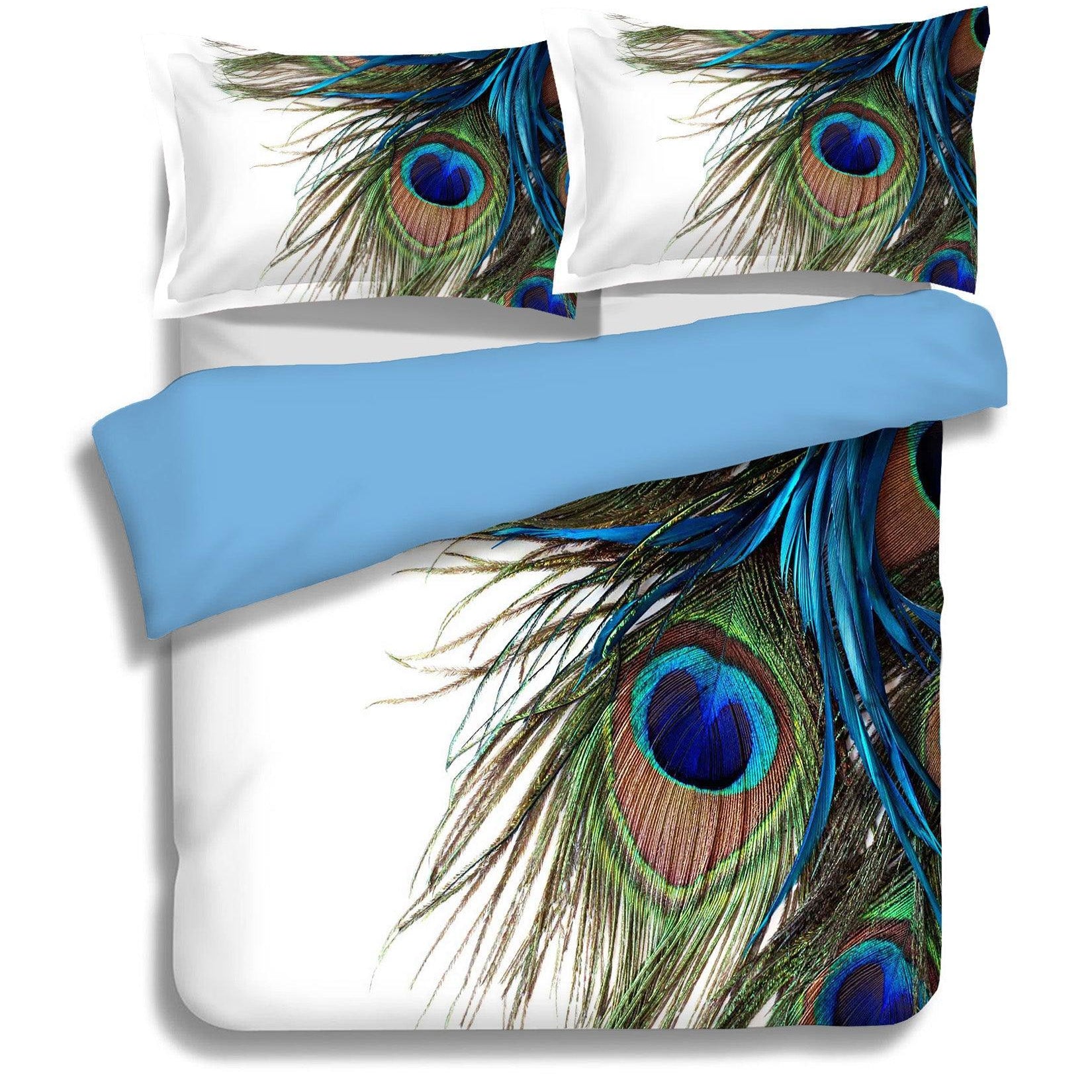3D White Green Blue Peacock Feather Quilt Cover Set Bedding Set Pillowcases 13- Jess Art Decoration