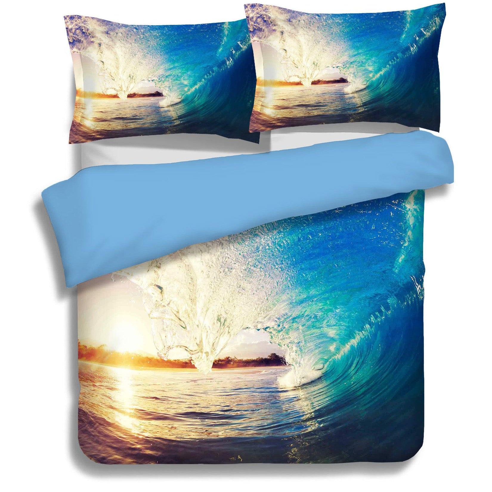 3D Blue Sea Wave Quilt Cover Set Bedding Set Pillowcases 41- Jess Art Decoration