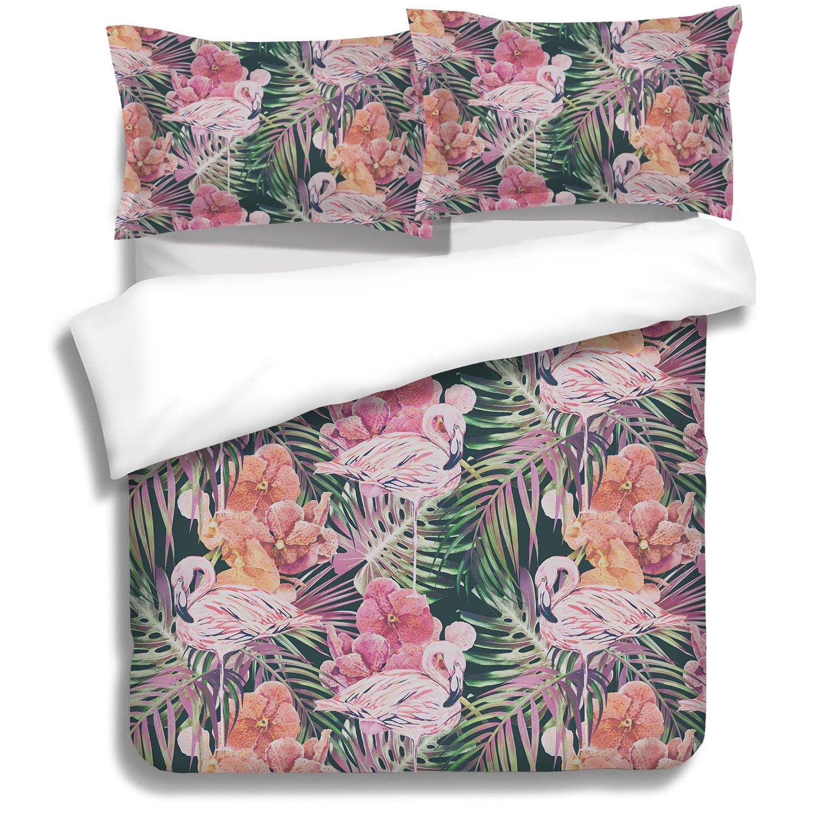 3D Flamingo Leaves Floral Quilt Cover Set Bedding Set Pillowcases 47- Jess Art Decoration