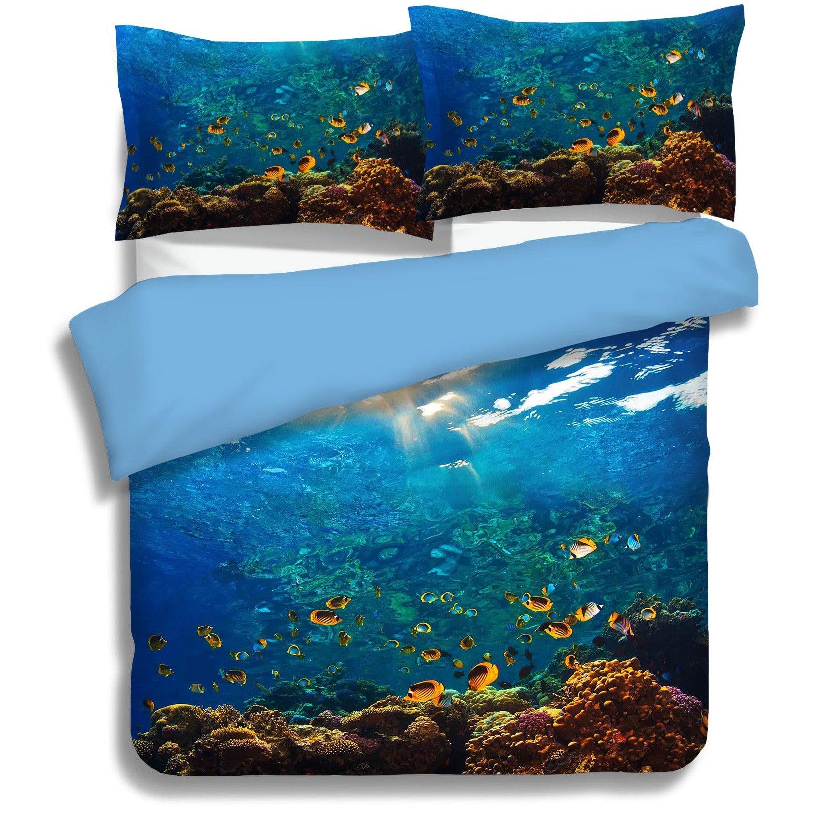 3D Blue Seabed Fish Coral Quilt Cover Set Bedding Set Pillowcases 18- Jess Art Decoration