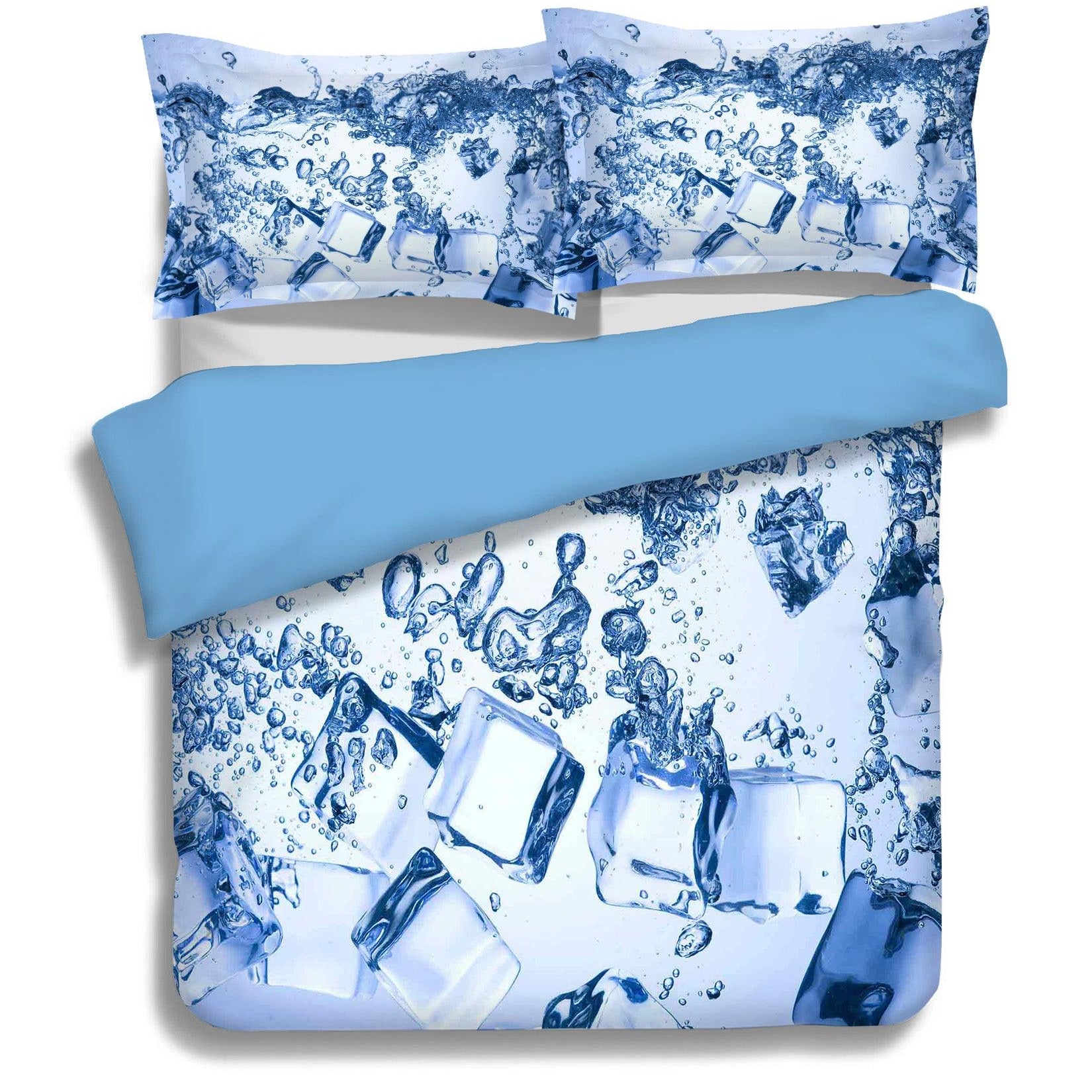 3D Blue Ice Cube Water Quilt Cover Set Bedding Set Pillowcases 67- Jess Art Decoration