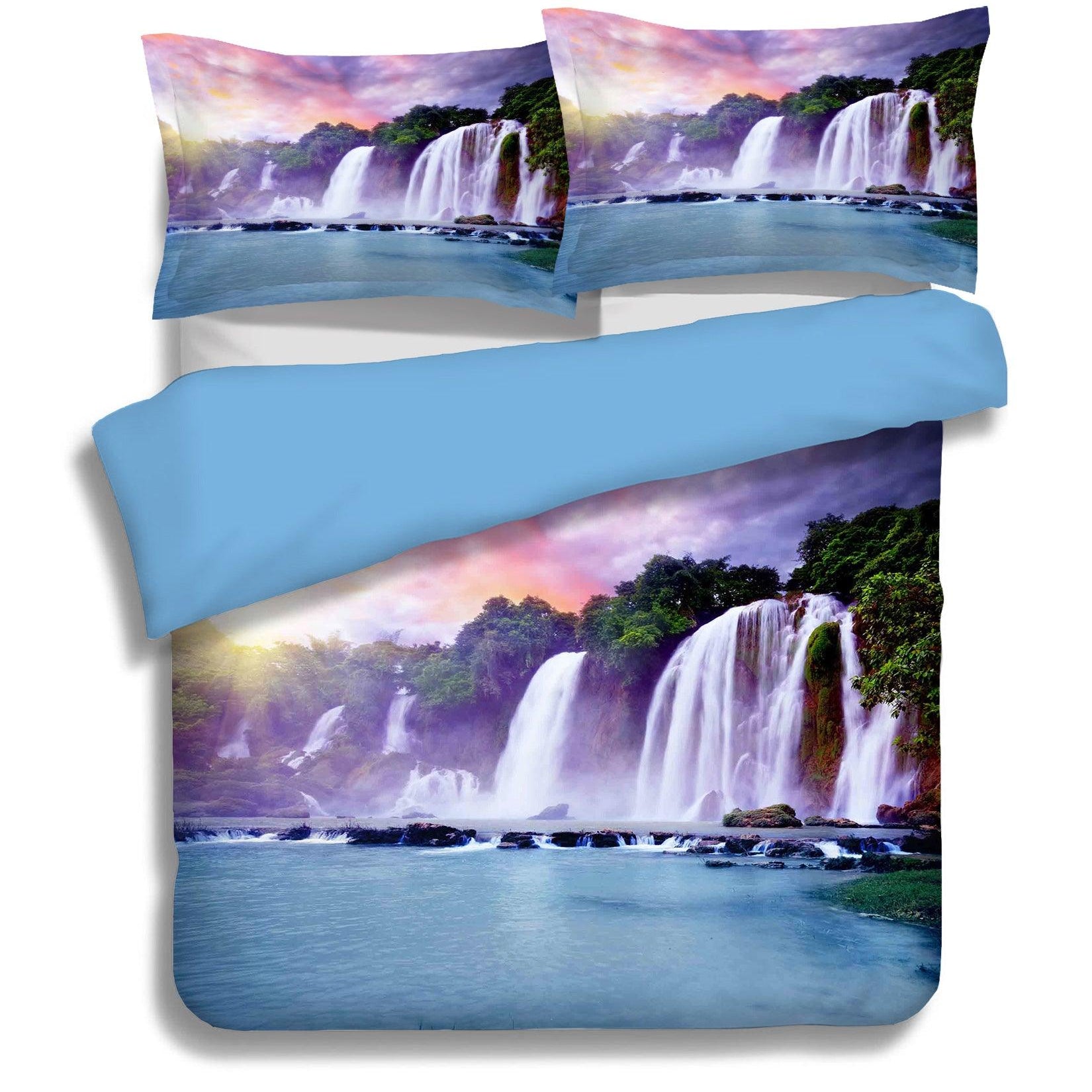 3D Forest Waterfall Quilt Cover Set Bedding Set Pillowcases 95- Jess Art Decoration