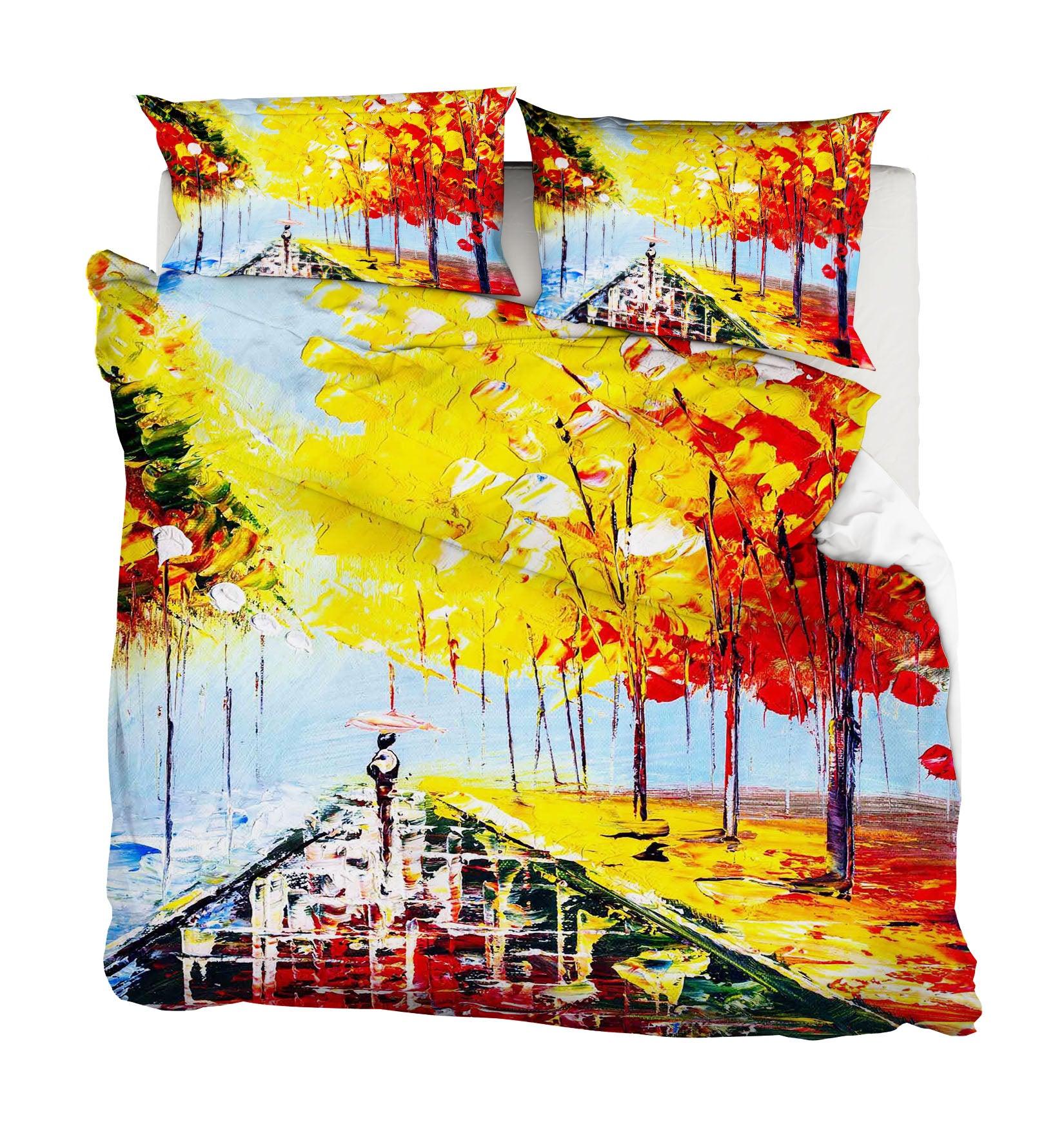 3D Watercolor Forest Road Quilt Cover Set Bedding Set Pillowcases 50- Jess Art Decoration