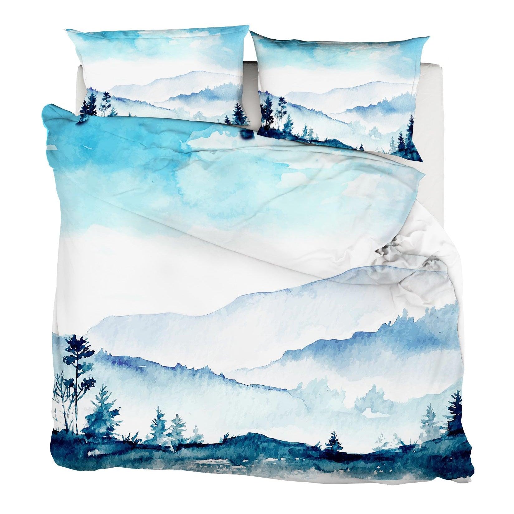 3D Blue Watercolor Mountains Forest Quilt Cover Set Bedding Set Pillowcases 38- Jess Art Decoration
