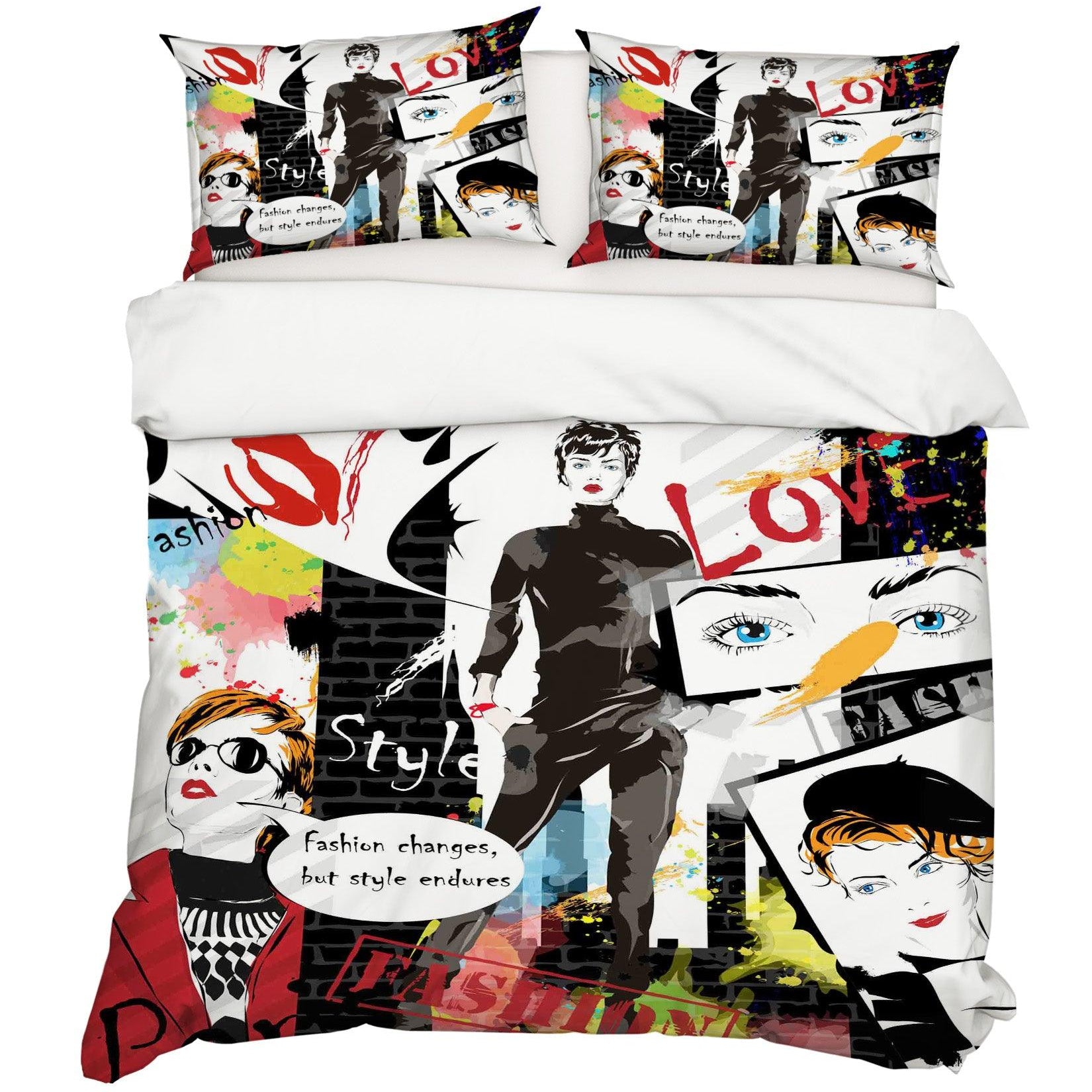 3D Black Graffiti Fashion Woman Female Beauty Quilt Cover Set Bedding Set Pillowcases 34- Jess Art Decoration