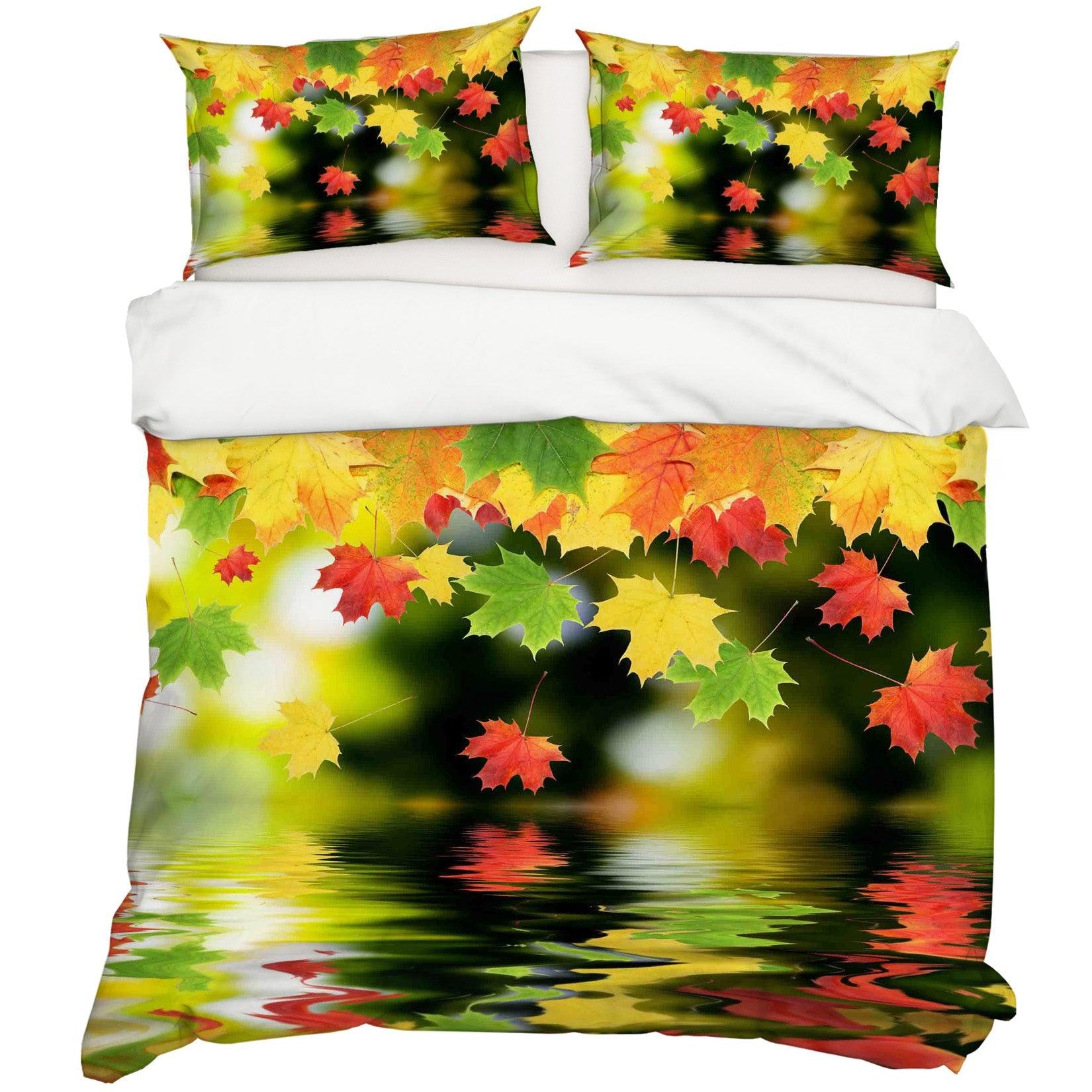 3D Maple Leaves Green Yellow Quilt Cover Set Bedding Set Pillowcases 72- Jess Art Decoration