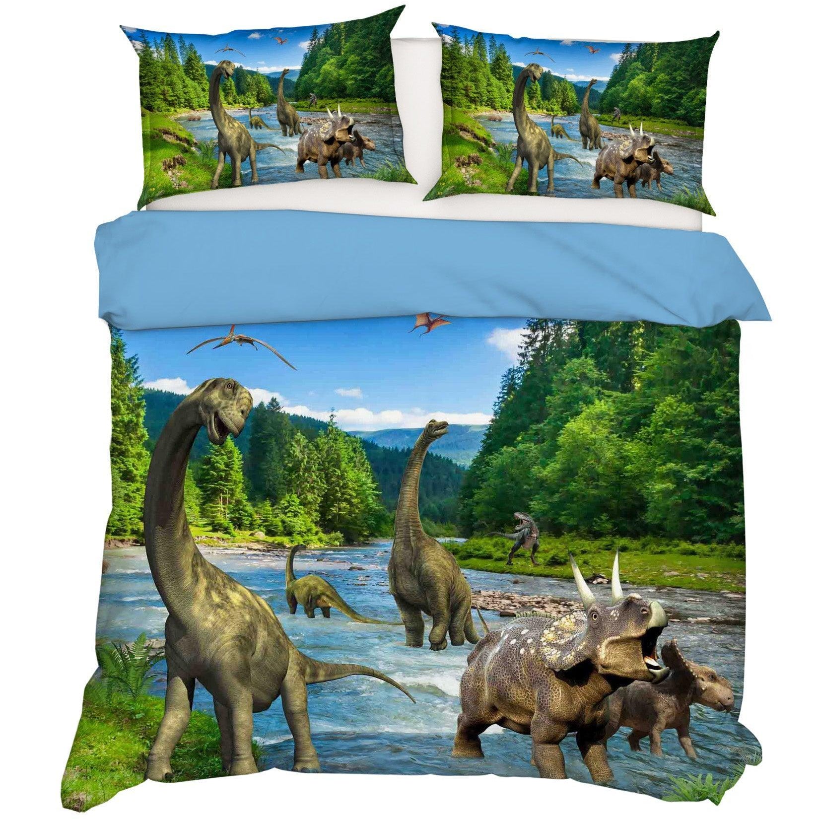 3D Dinosaur Forest River Quilt Cover Set Bedding Set Pillowcases 82- Jess Art Decoration