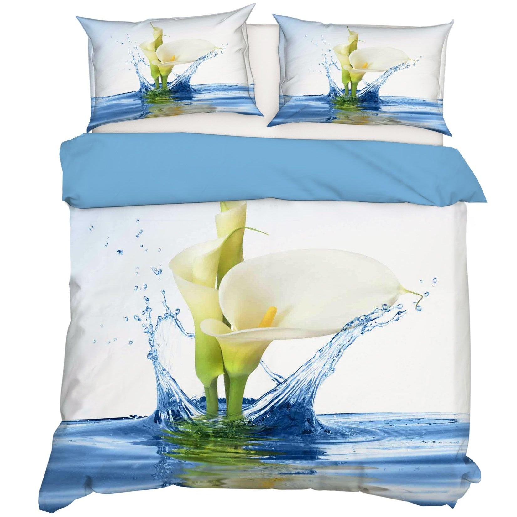 3D Blue Calla Lily Water Quilt Cover Set Bedding Set Pillowcases 66- Jess Art Decoration