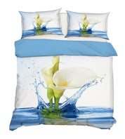 3D Blue Calla Lily Water Quilt Cover Set Bedding Set Pillowcases 66- Jess Art Decoration