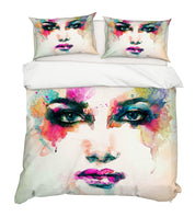 3D Watercolor Beauty Female Quilt Cover Set Bedding Set Pillowcases 87- Jess Art Decoration