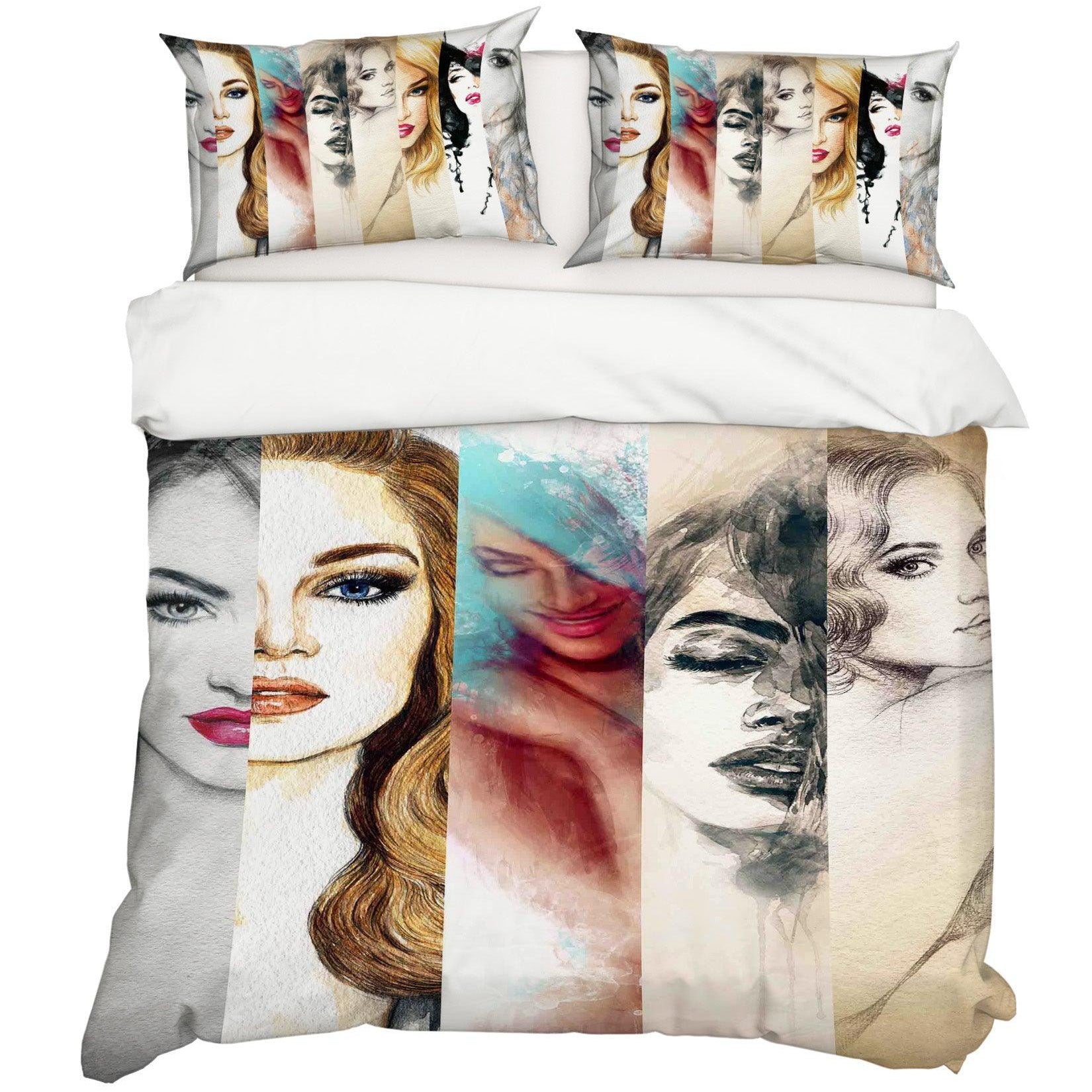 3D Beauty Female Women Quilt Cover Set Bedding Set Pillowcases 96- Jess Art Decoration