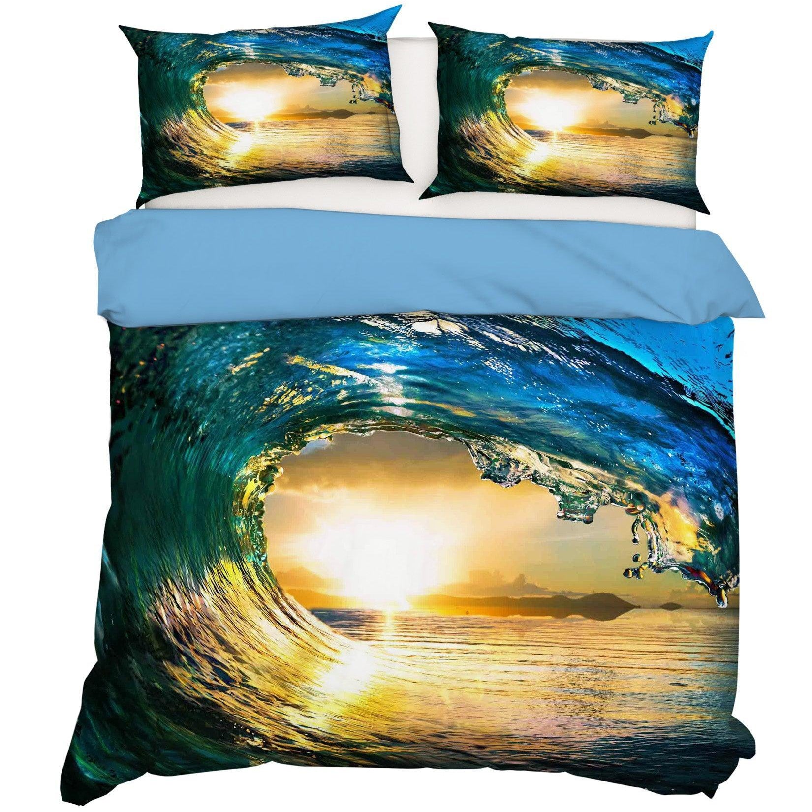 3D Blue Sea Wave Sunlight Quilt Cover Set Bedding Set Pillowcases 94- Jess Art Decoration