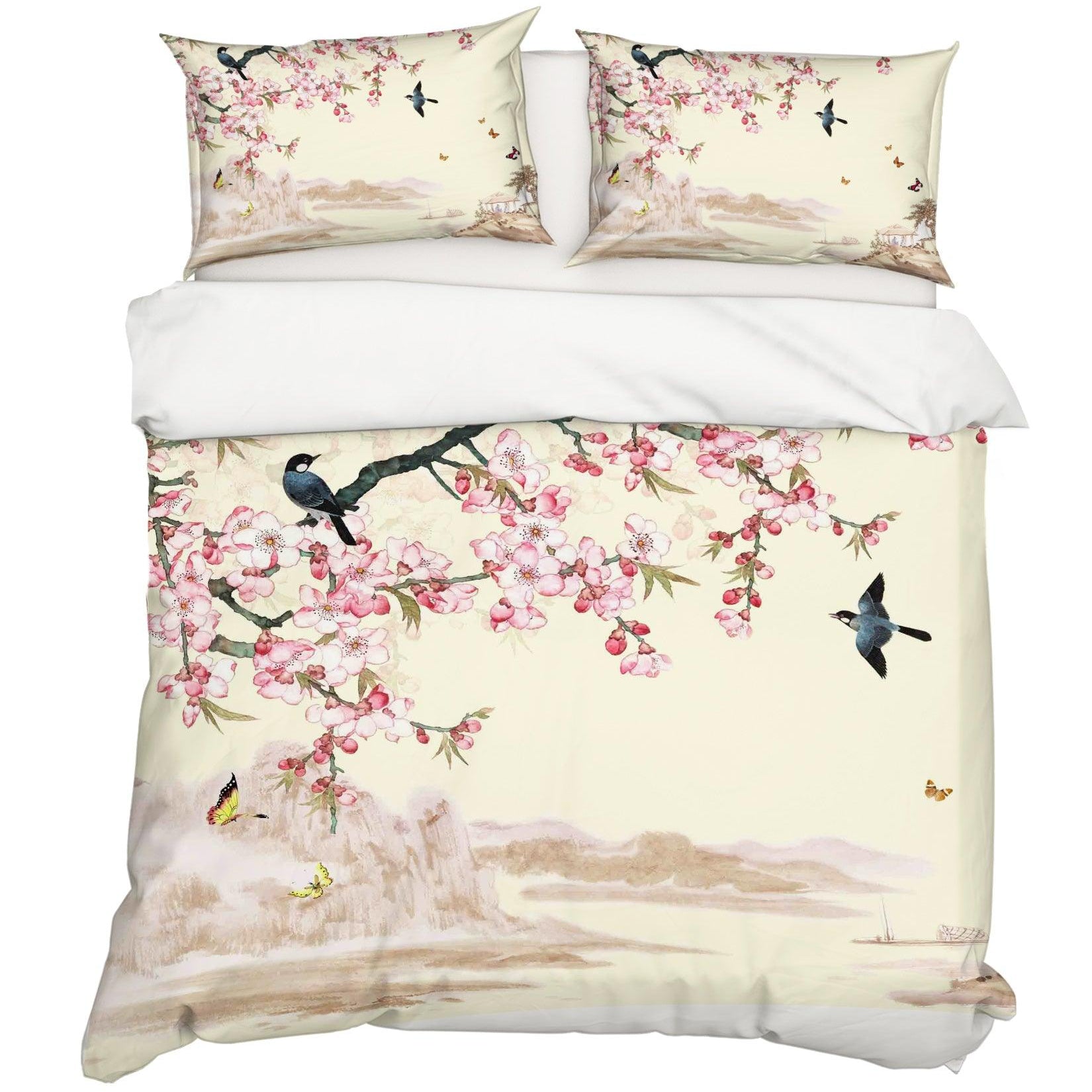 3D Pink Peach Blossom Bird Quilt Cover Set Bedding Set Pillowcases 89- Jess Art Decoration