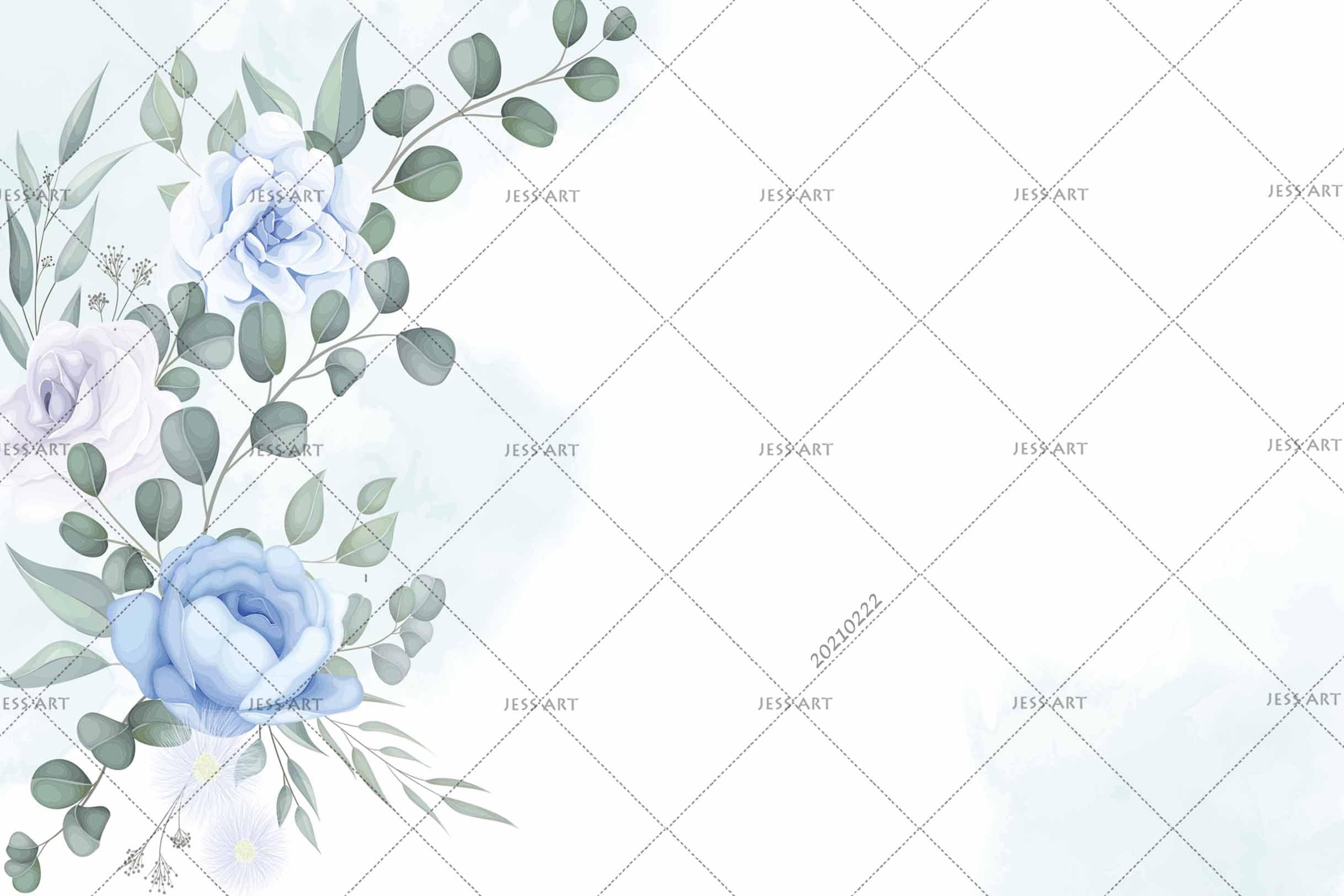 3D Watercolor Blue Floral Leaves Wall Mural Wallpaper LQH 133- Jess Art Decoration