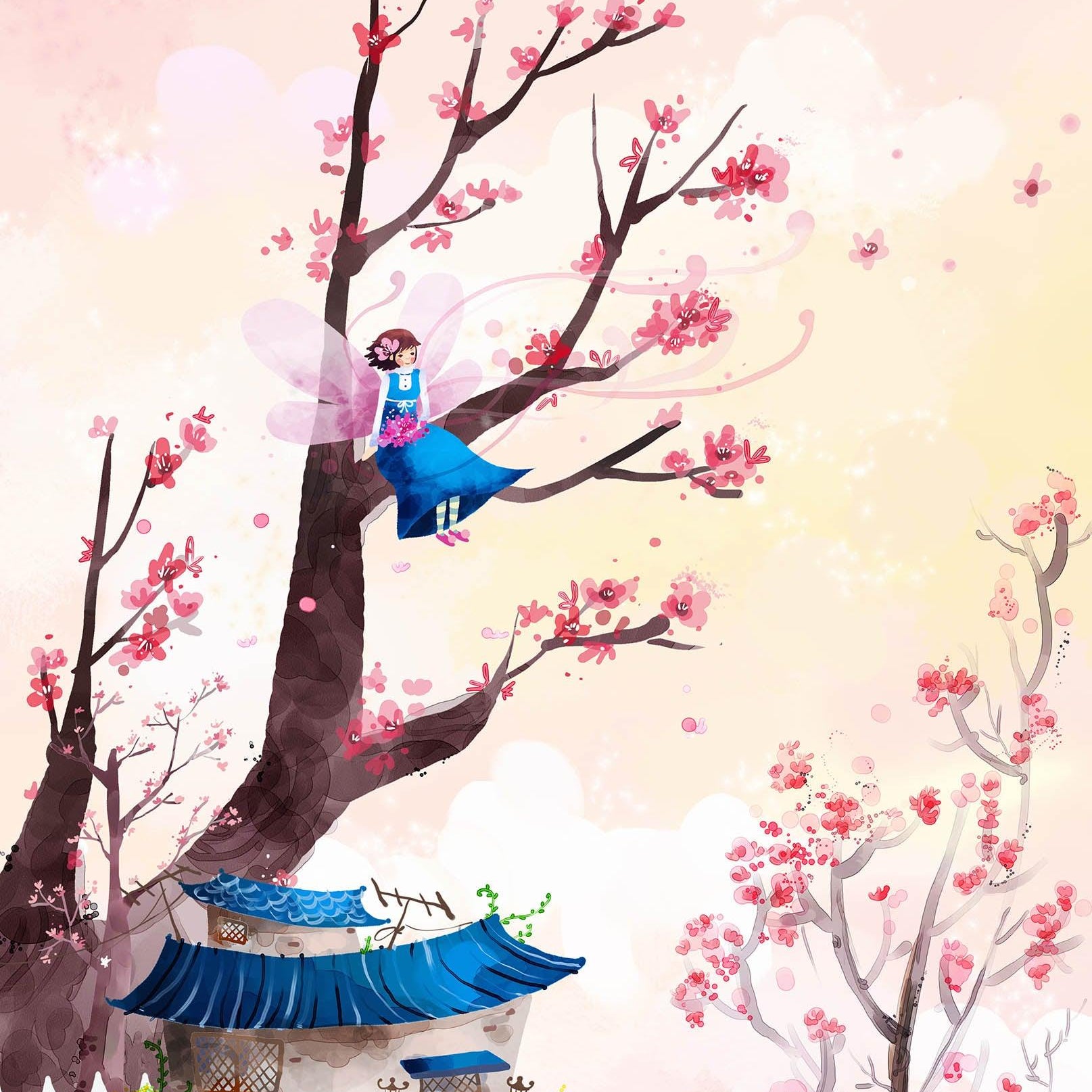 3D Pink House Tree Blossom Angel Quilt Cover Set Bedding Set Pillowcases 01- Jess Art Decoration