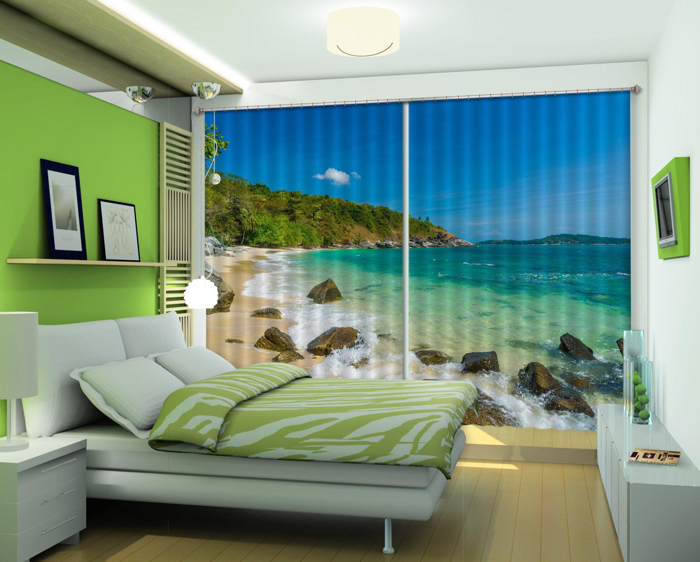 3D Coastal Sea Curtains and Drapes 23- Jess Art Decoration