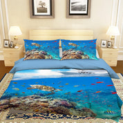 3D Blue Sea Turtle Yacht Fish Coral Quilt Cover Set Bedding Set Pillowcases 09- Jess Art Decoration