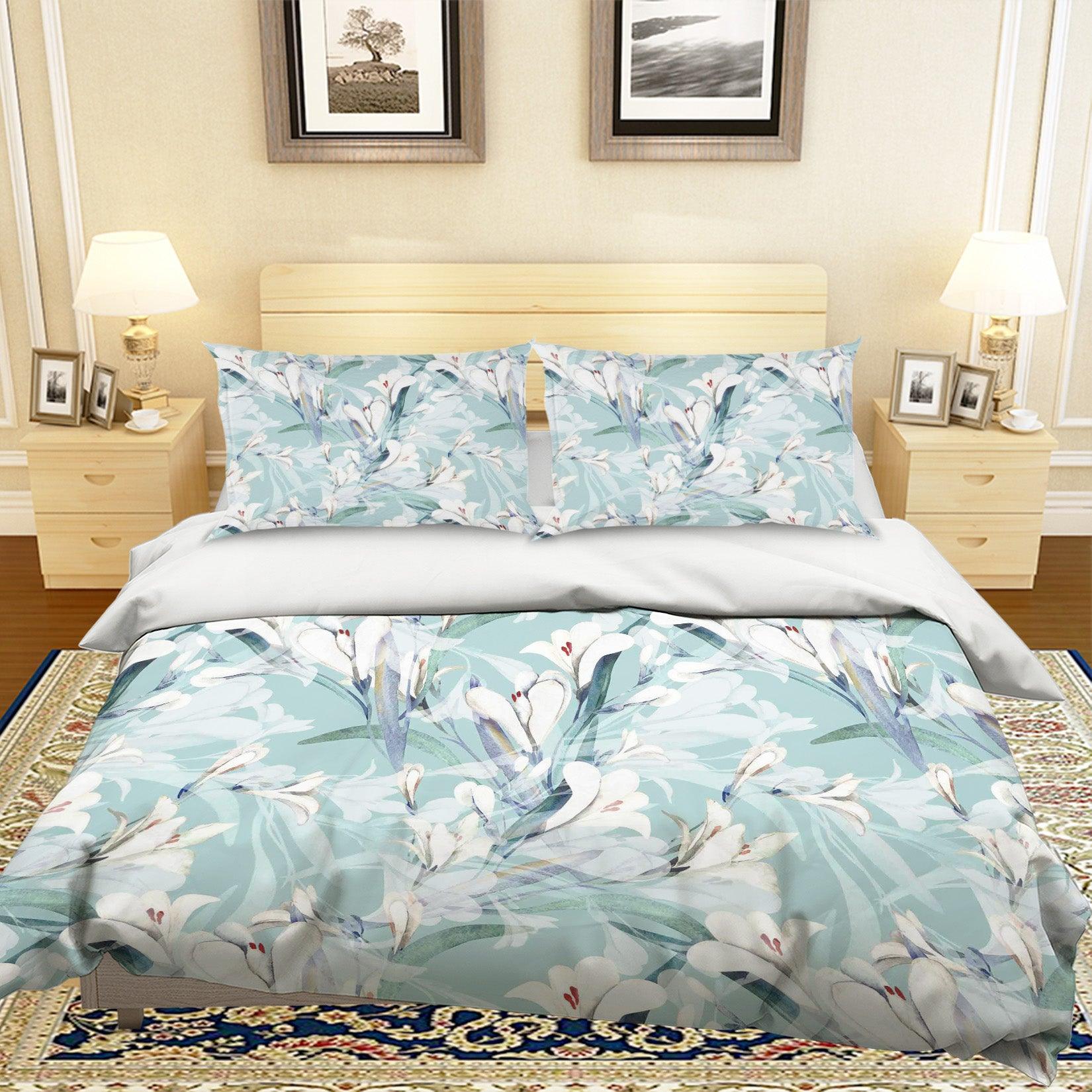 3D Green Floral Quilt Cover Set Bedding Set Pillowcases 48- Jess Art Decoration