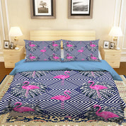 3D Black Pink Flamingo Stripes Square Quilt Cover Set Bedding Set Pillowcases 40- Jess Art Decoration