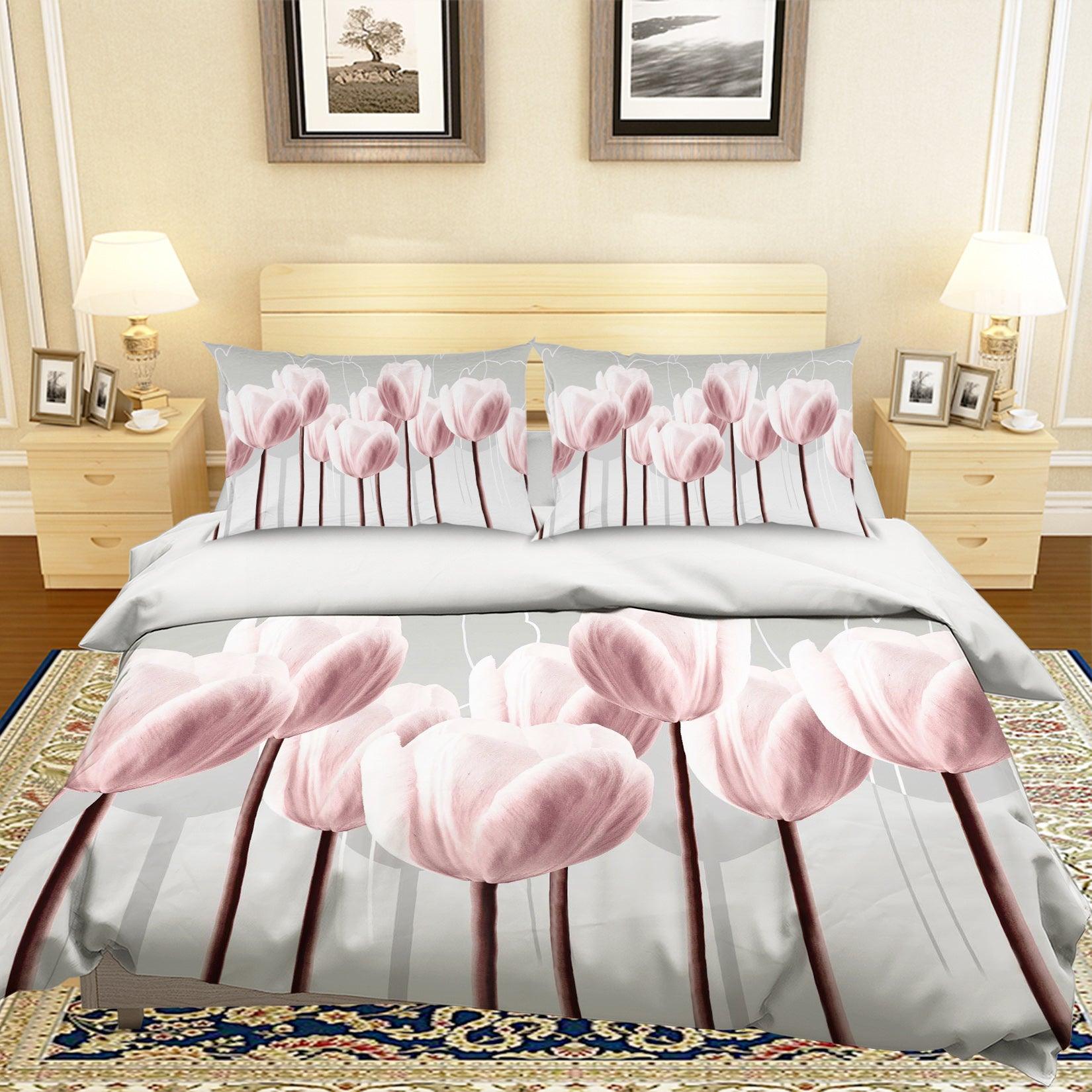3D Pink Tulip Quilt Cover Set Bedding Set Pillowcases 71- Jess Art Decoration