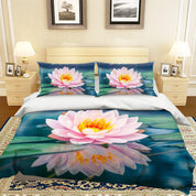 3D Pink Green Lotus Flower Quilt Cover Set Bedding Set Pillowcases 26- Jess Art Decoration