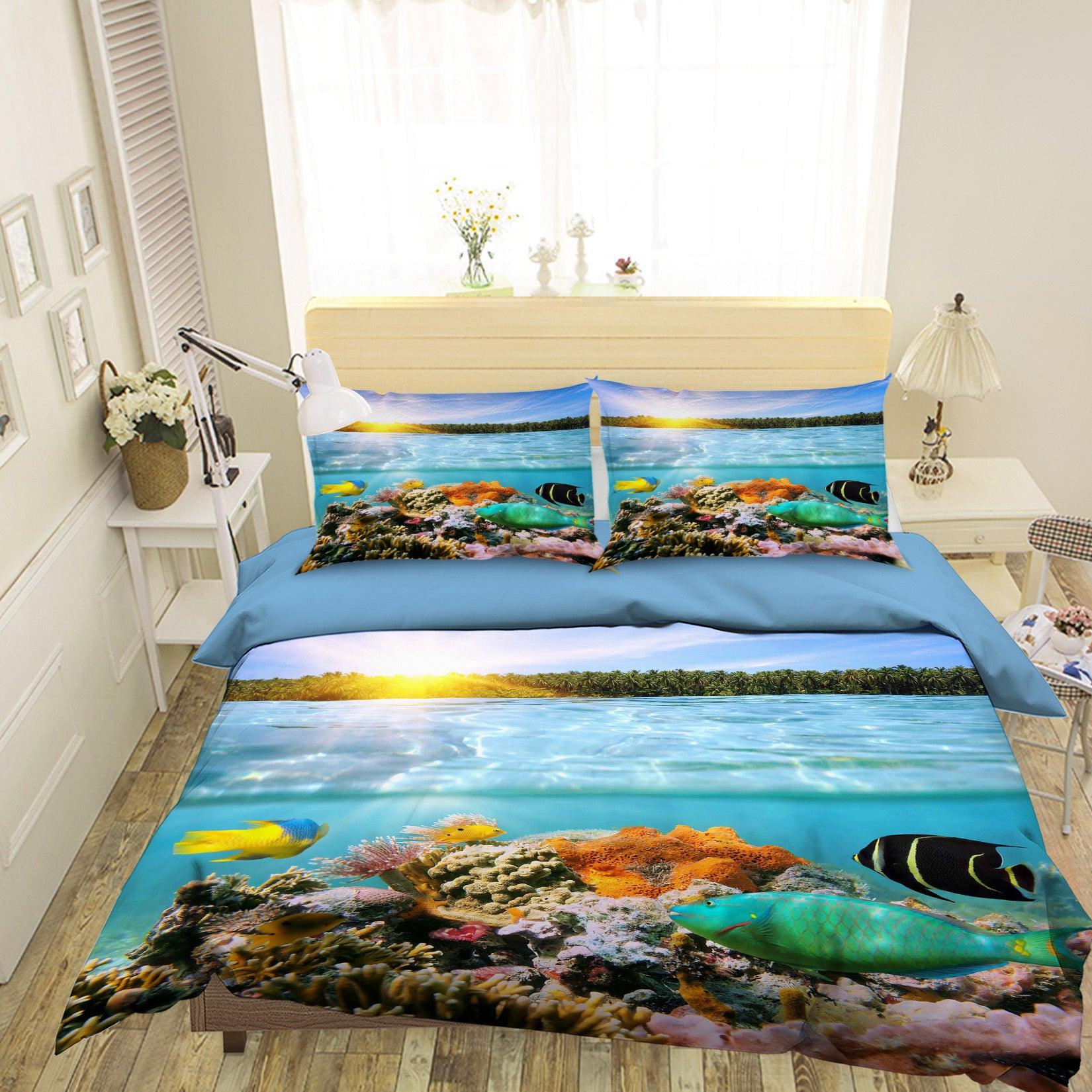 3D Blue Sea Coral Fish Forest Quilt Cover Set Bedding Set Pillowcases 06- Jess Art Decoration