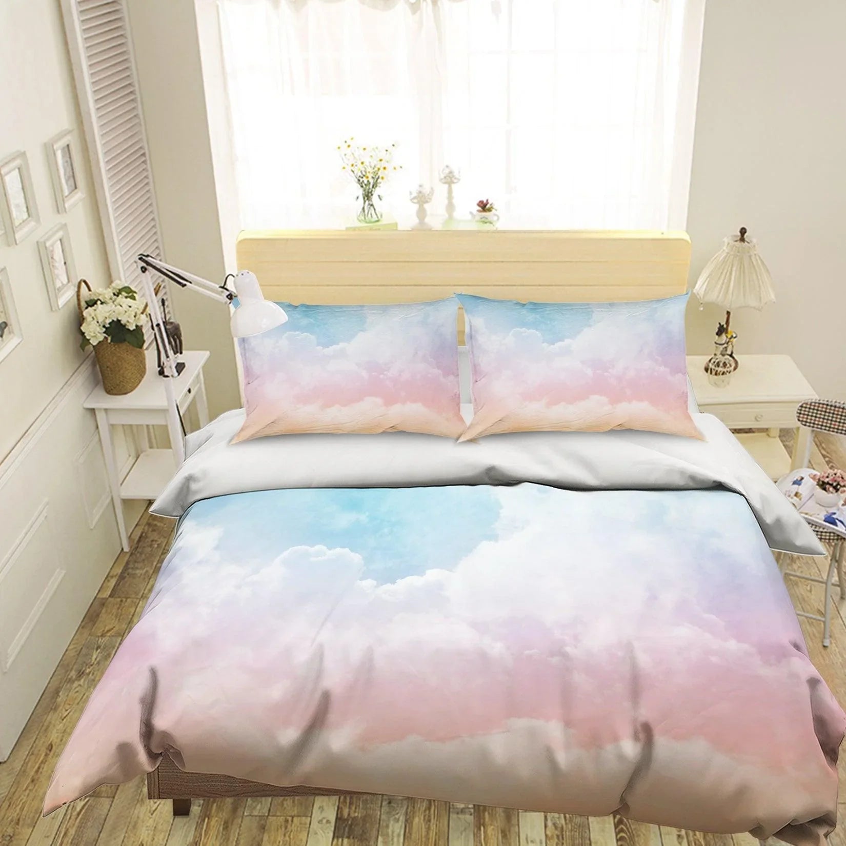 3D Pink Clouds Watercolor Quilt Cover Set Bedding Set Pillowcases 53- Jess Art Decoration