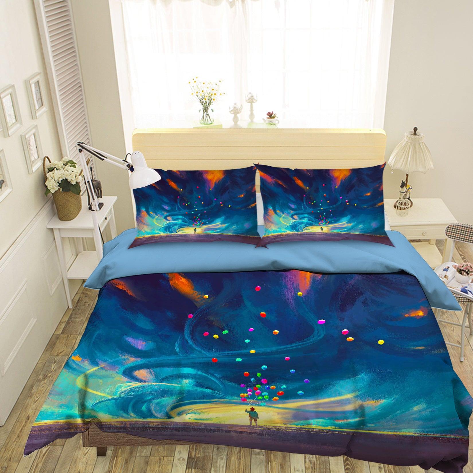 3D Blue Watercolor Balloon Quilt Cover Set Bedding Set Pillowcases 44- Jess Art Decoration