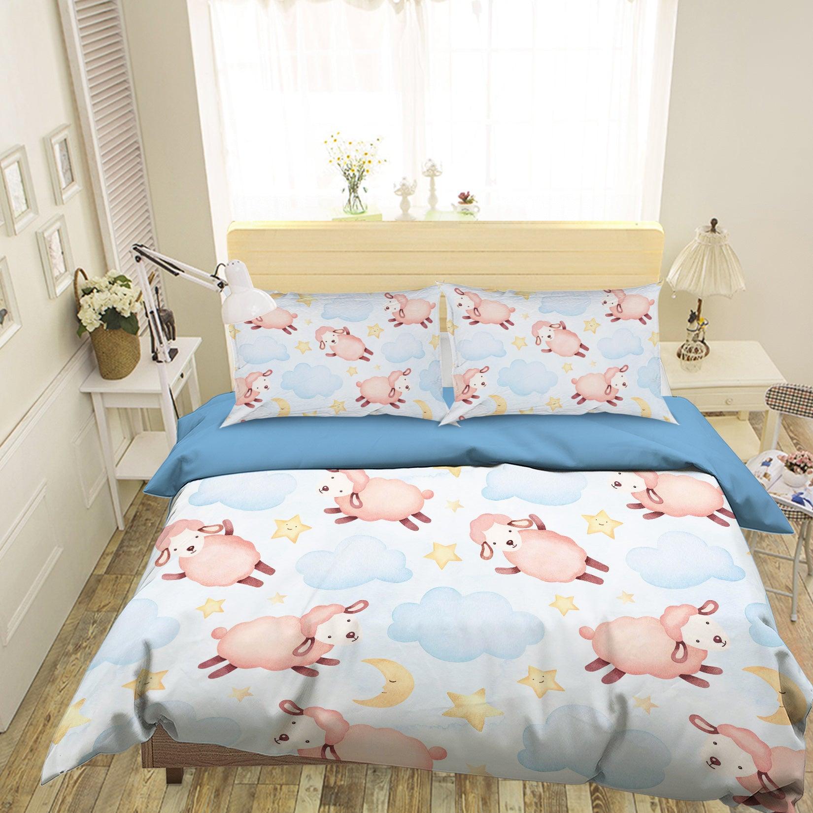 3D Blue Sheep Star Clouds Quilt Cover Set Bedding Set Pillowcases 56- Jess Art Decoration